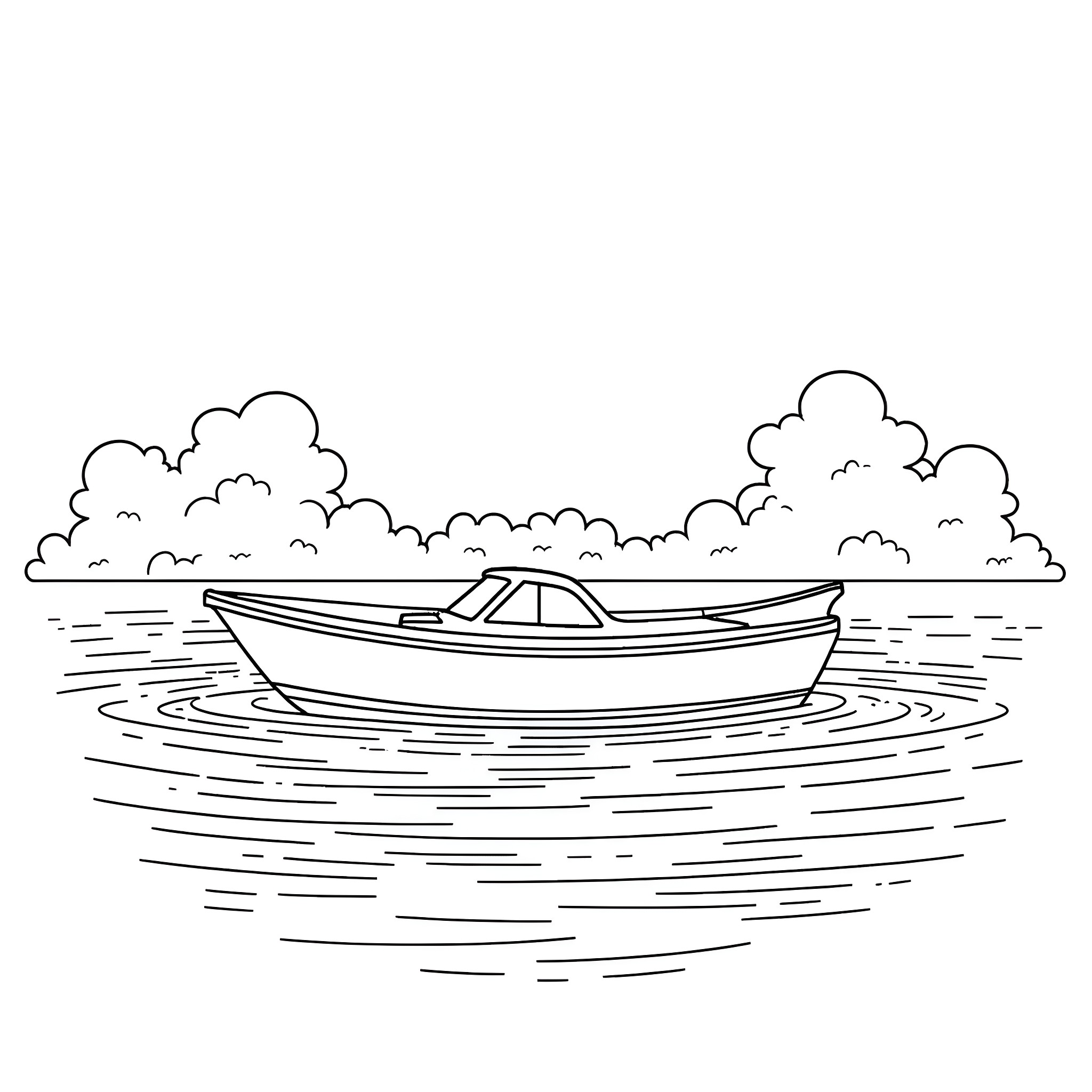Boat sailing on the calm waters Coloring Page (free black-and-white line drawing printable PDF for all, from beginners to advanced learners, including children, teens, adults, and seniors)