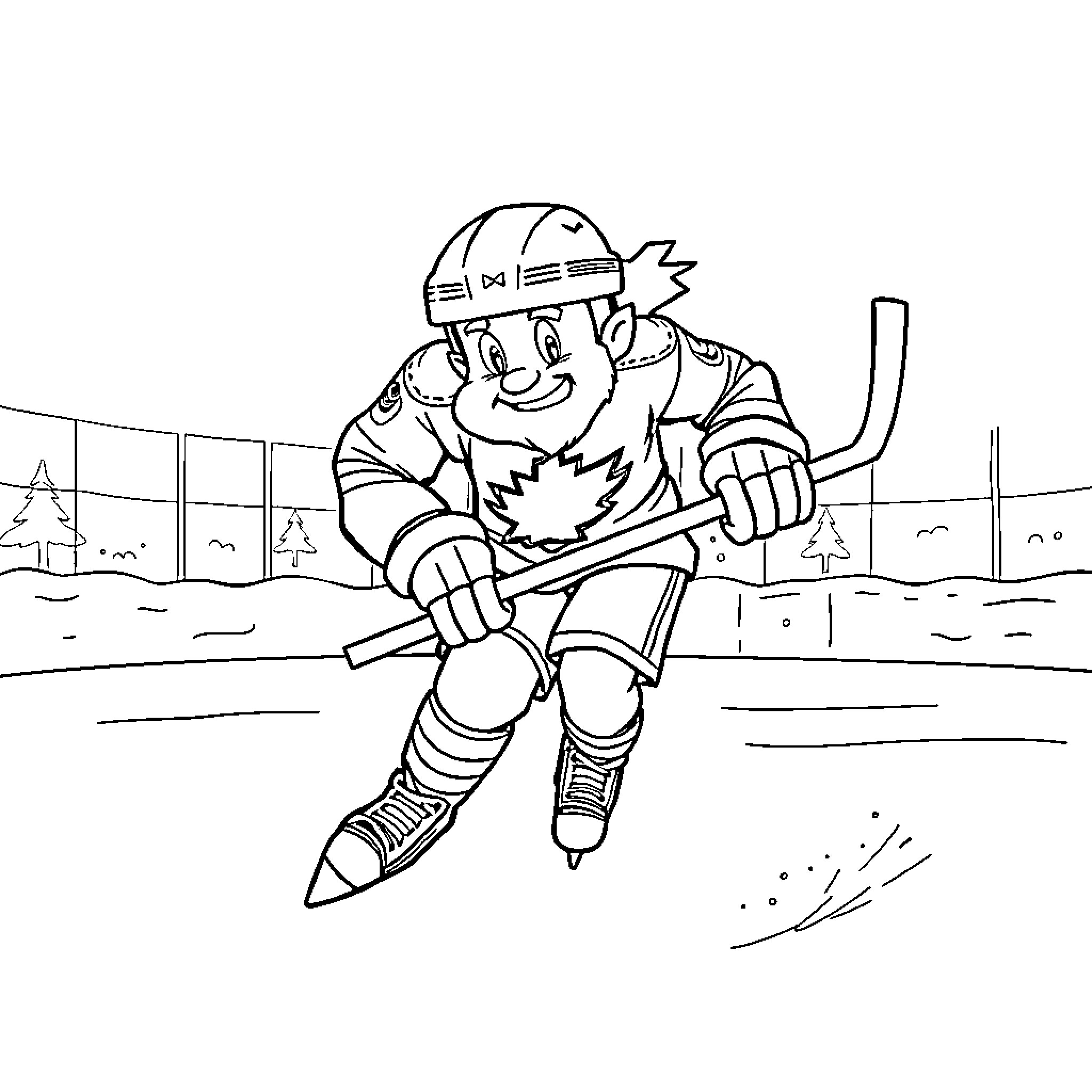 Master Shake playing hockey on ice rink Coloring Page (free black-and-white line drawing printable PDF for all, from beginners to advanced learners, including children, teens, adults, and seniors)