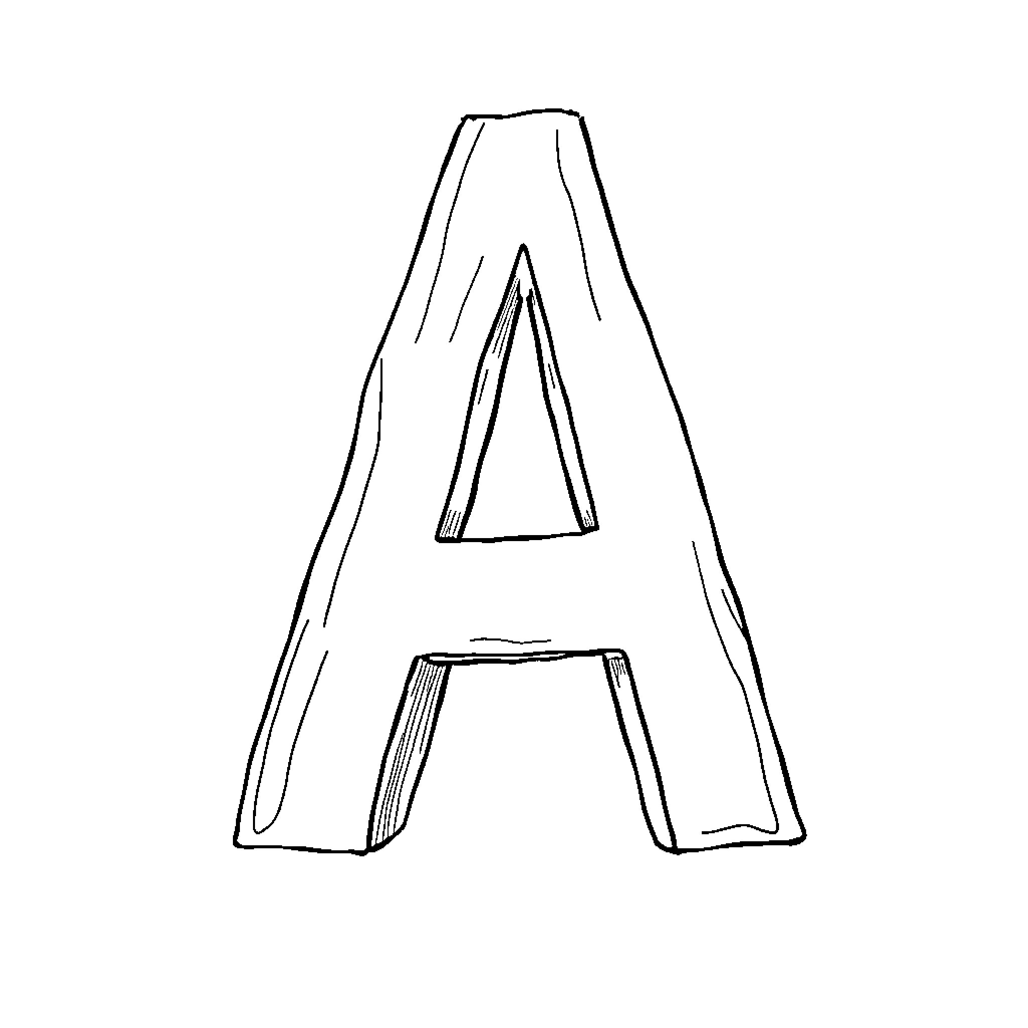 Letter A formed by wooden blocks Coloring Page (free black-and-white line drawing printable PDF for all, from beginners to advanced learners, including children, teens, adults, and seniors)
