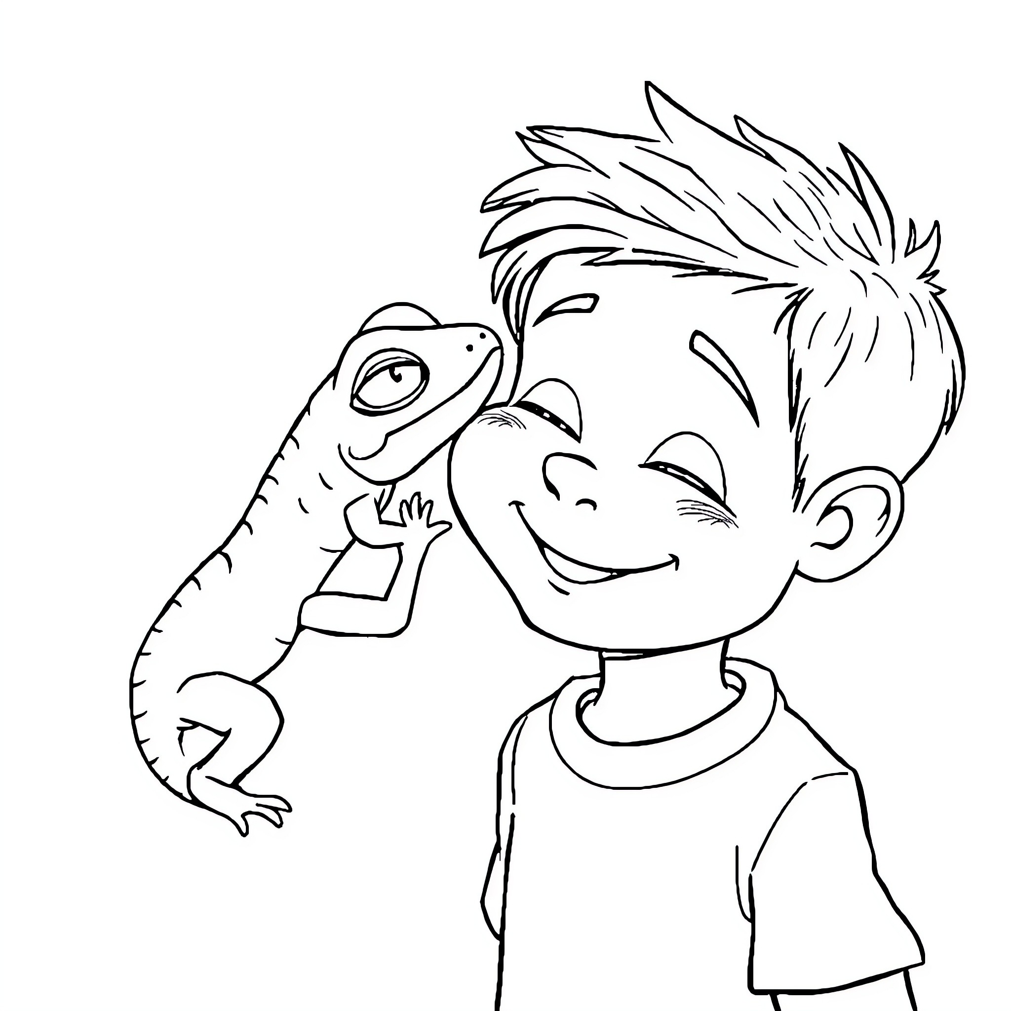 Gecko bonding with young child Coloring Page (free black-and-white line drawing printable PDF for all, from beginners to advanced learners, including children, teens, adults, and seniors)