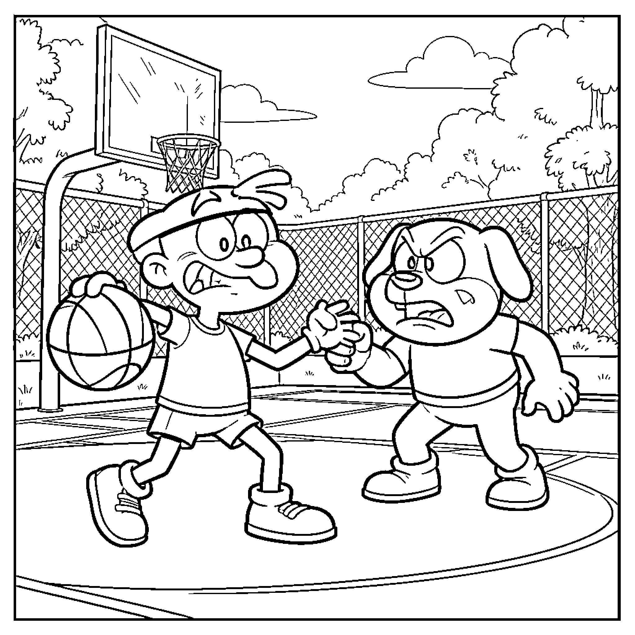 Captain Underpants' Playground Antics Coloring Page (free black-and-white line drawing printable PDF for all, from beginners to advanced learners, including children, teens, adults, and seniors)