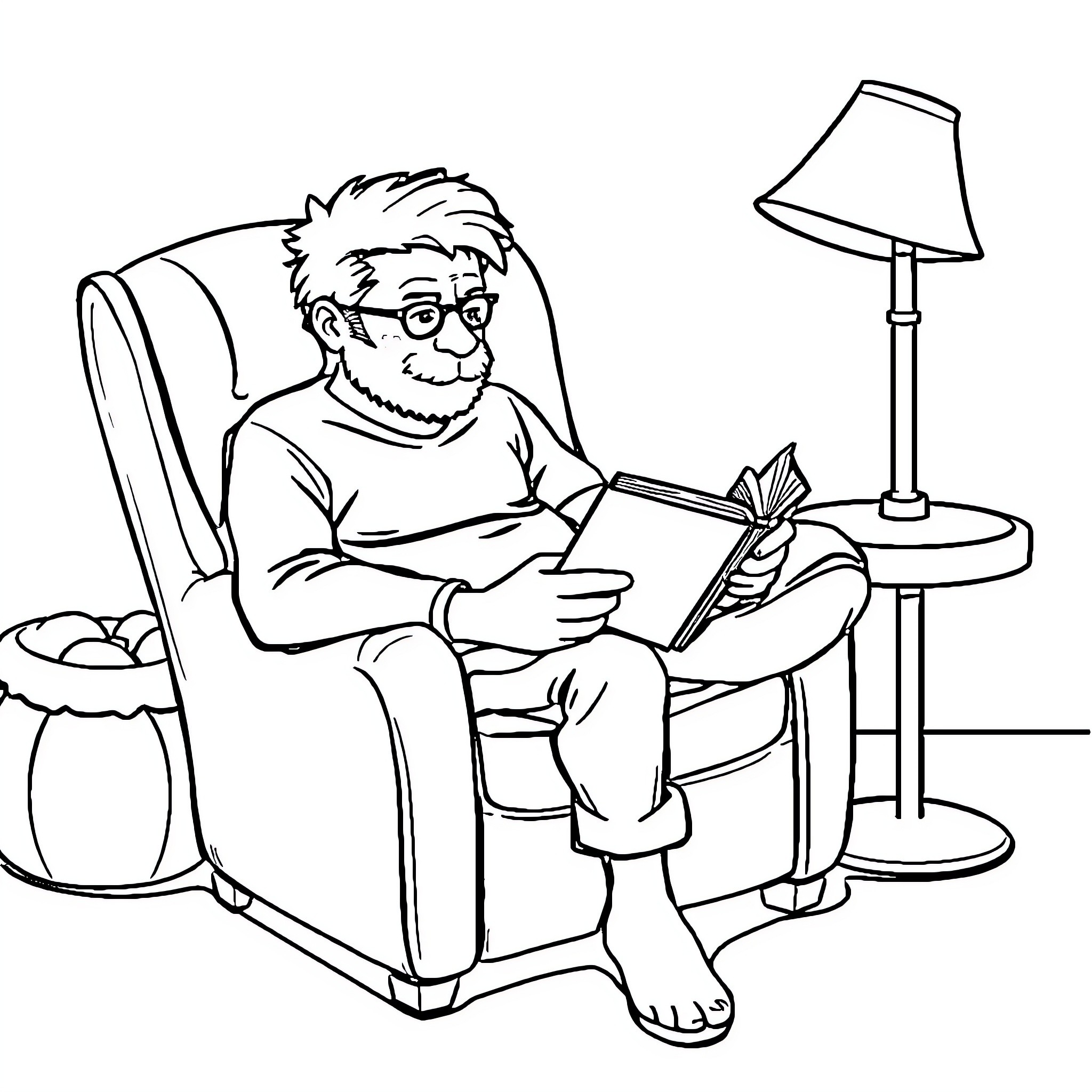 Chappell Roan reading intently in a cozy armchair Coloring Page (free black-and-white line drawing printable PDF for all, from beginners to advanced learners, including children, teens, adults, and seniors)