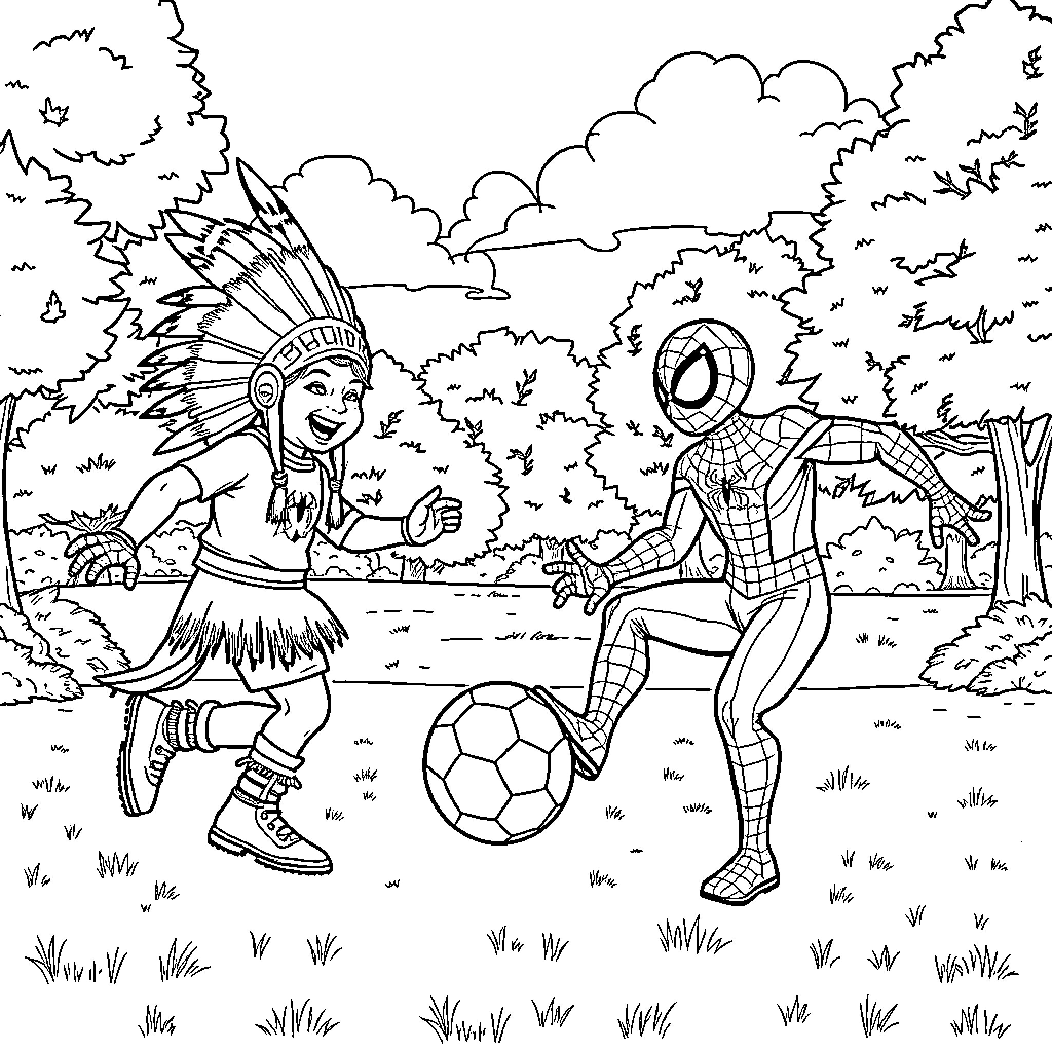 Cheef Enjoys Sports in the Outdoors Coloring Page (free black-and-white line drawing printable PDF for all, from beginners to advanced learners, including children, teens, adults, and seniors)