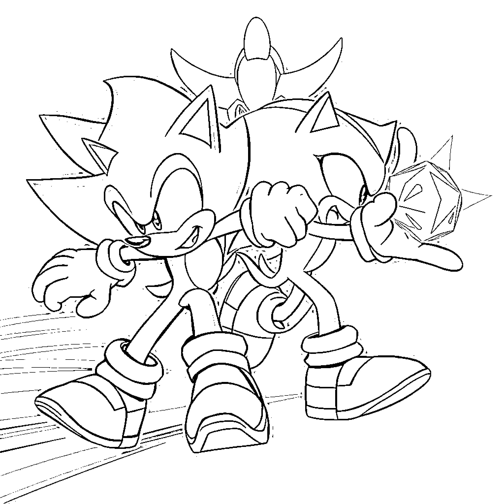 Sonic running with mischievous expression Coloring Page (free black-and-white line drawing printable PDF for all, from beginners to advanced learners, including children, teens, adults, and seniors)