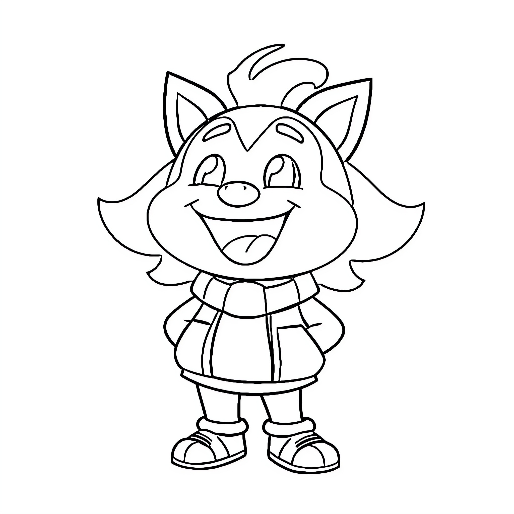 Tanyiro's Smiling Cartoon Character in Outfits Coloring Page (free black-and-white line drawing printable PDF for all, from beginners to advanced learners, including children, teens, adults, and seniors)