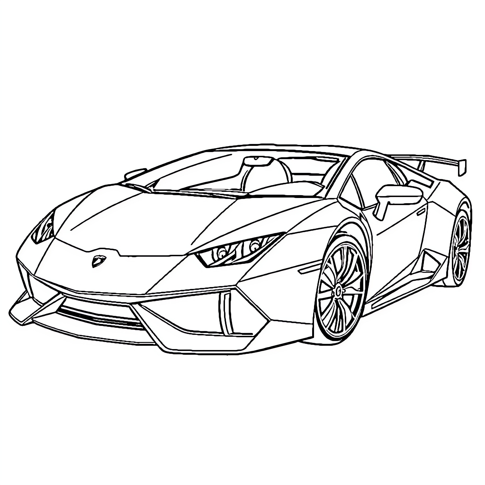 Lamborghini supercar in dynamic racing pose Coloring Page (free black-and-white line drawing printable PDF for all, from beginners to advanced learners, including children, teens, adults, and seniors)