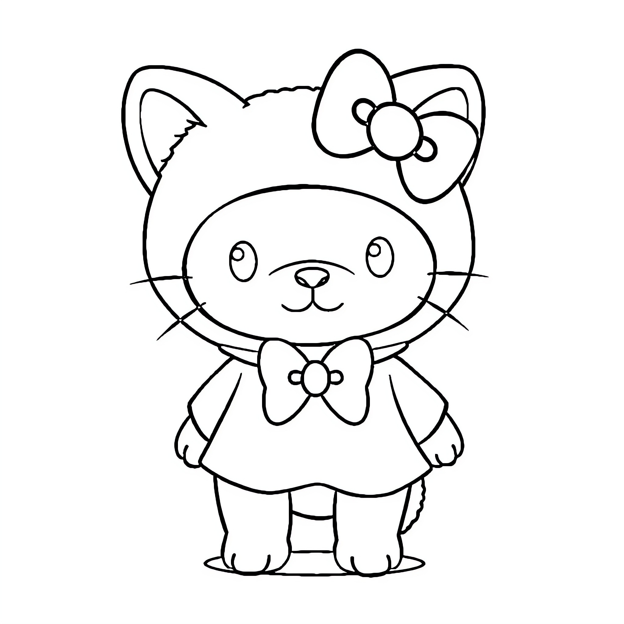 Labubu the Cute Kitten with Bows Coloring Page (free black-and-white line drawing printable PDF for all, from beginners to advanced learners, including children, teens, adults, and seniors)