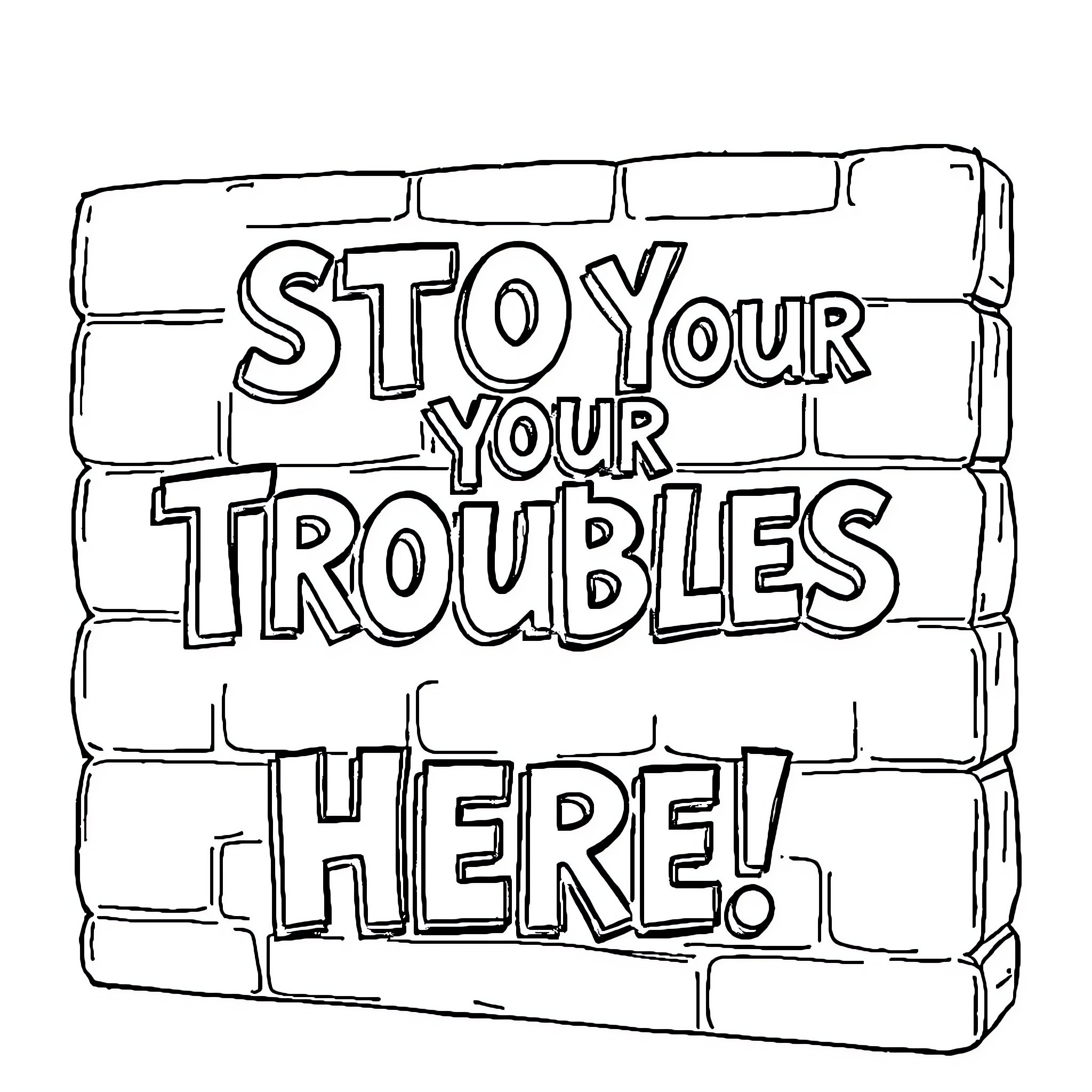 Wall with Inspirational Text Message Coloring Page (free black-and-white line drawing printable PDF for all, from beginners to advanced learners, including children, teens, adults, and seniors)