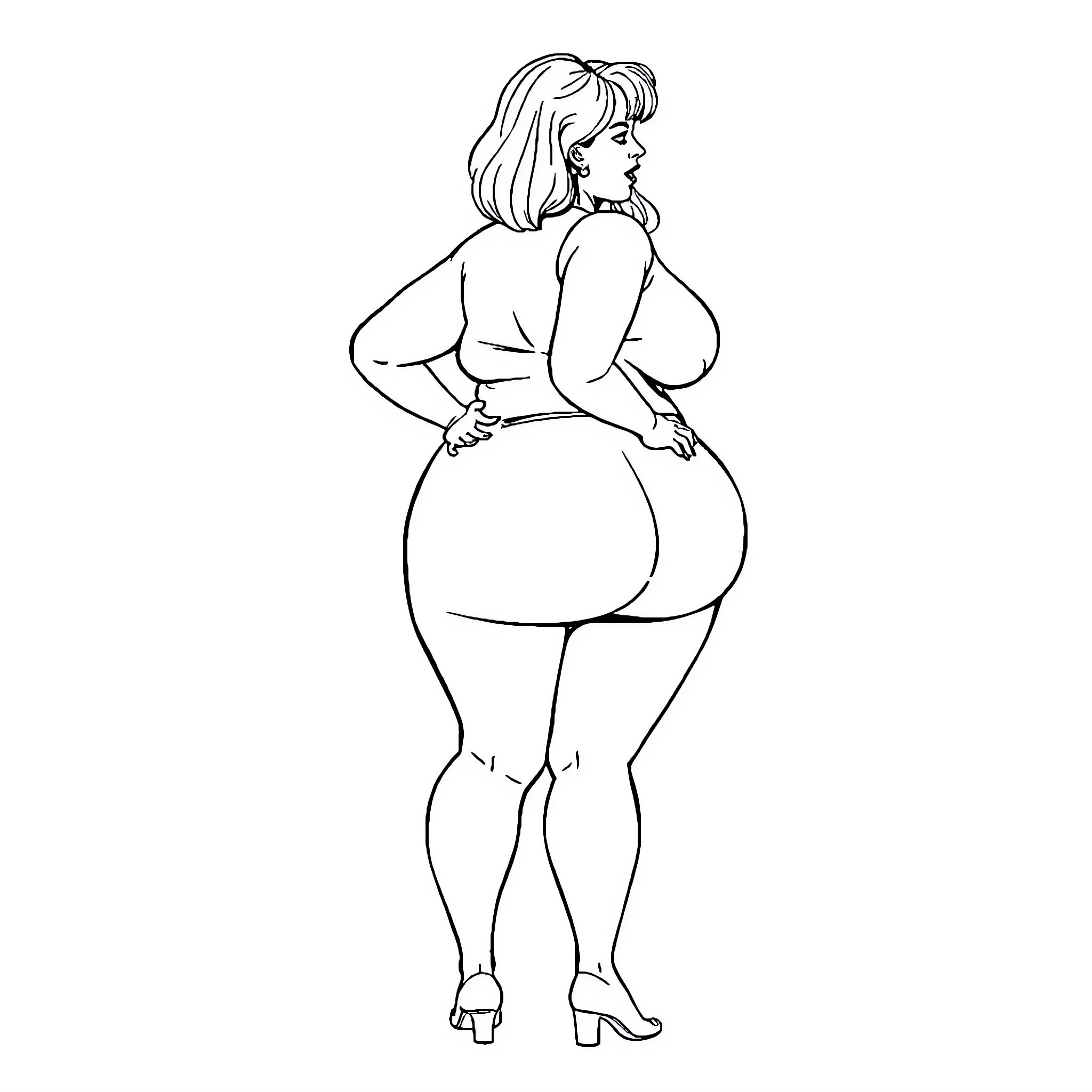 Lady with Confident Pose in Stylish Outfit Coloring Page (free black-and-white line drawing printable PDF for all, from beginners to advanced learners, including children, teens, adults, and seniors)