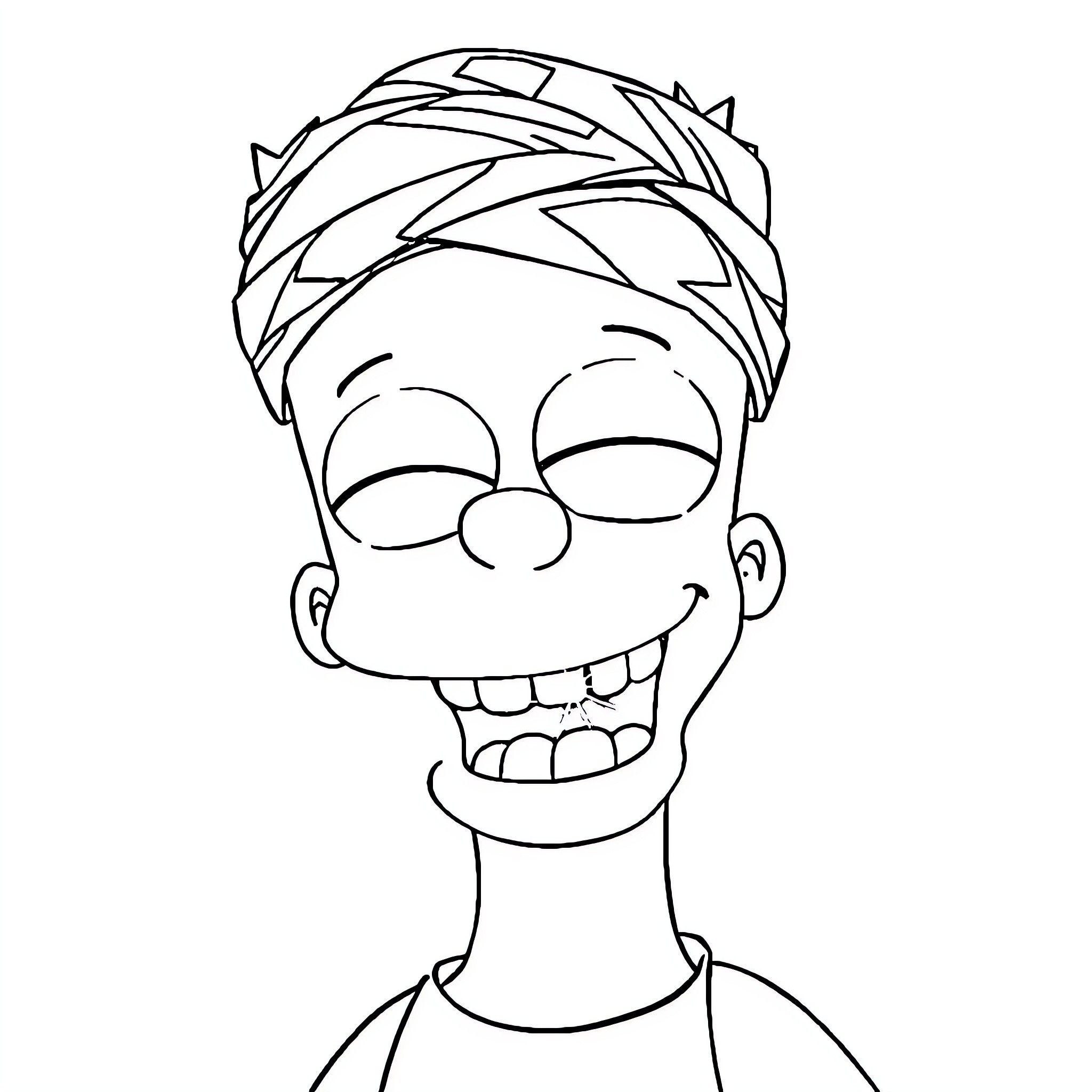 Bart Simpson's Gleeful Expression Coloring Page (free black-and-white line drawing printable PDF for all, from beginners to advanced learners, including children, teens, adults, and seniors)