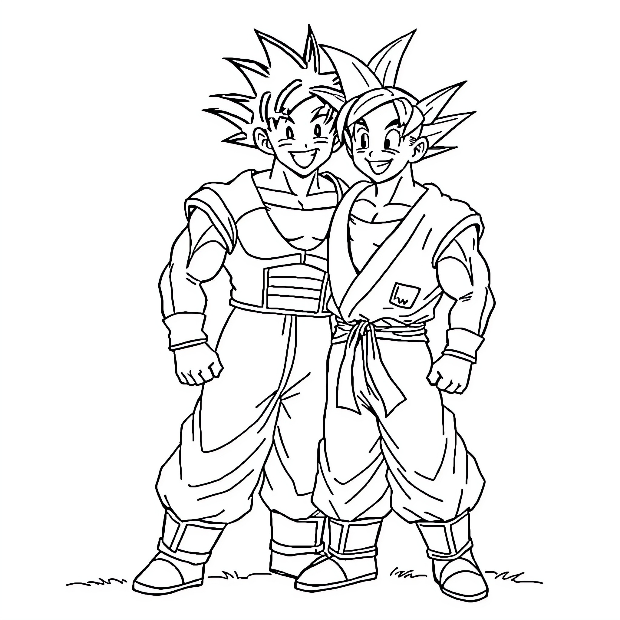 Sangoku: Energetic Martial Artists in Action Coloring Page (free black-and-white line drawing printable PDF for all, from beginners to advanced learners, including children, teens, adults, and seniors)