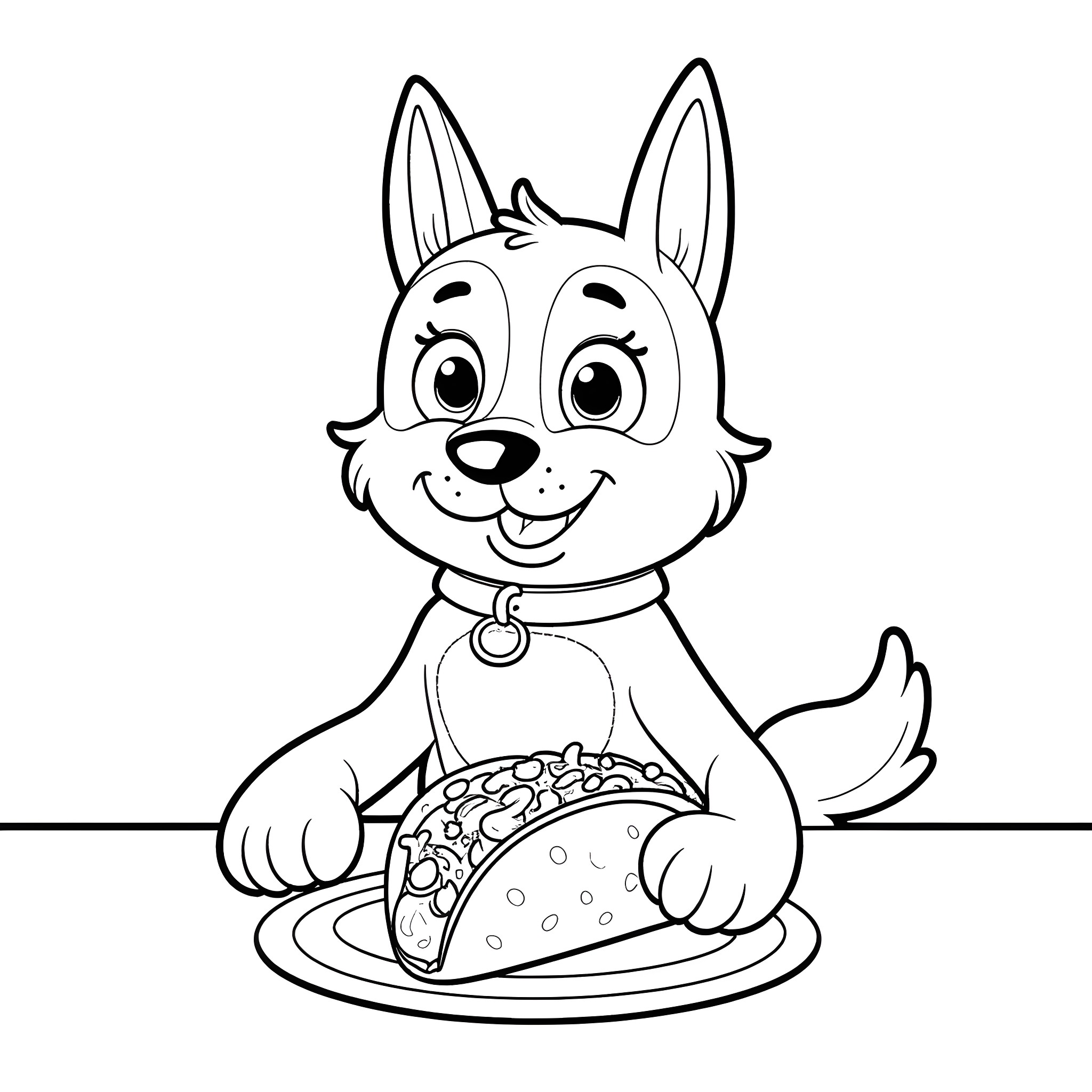 Bluey Enjoying a Tasty Meal Coloring Page (free black-and-white line drawing printable PDF for all, from beginners to advanced learners, including children, teens, adults, and seniors)
