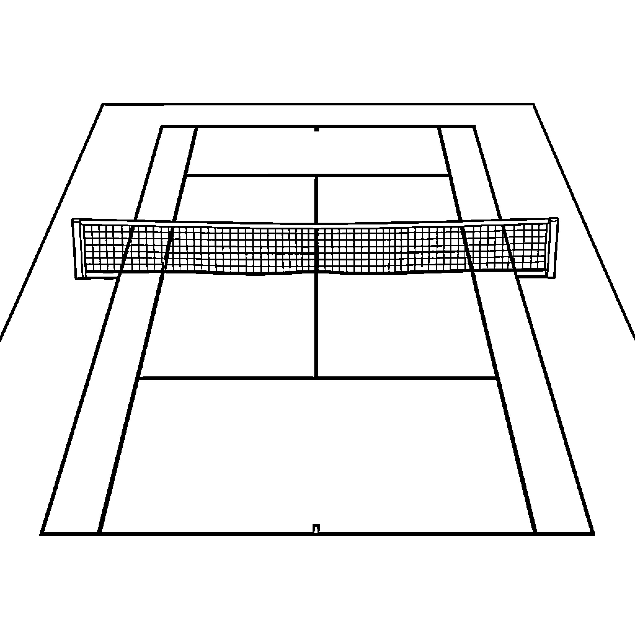 Tennis Court with empty lines and net Coloring Page (free black-and-white line drawing printable PDF for all, from beginners to advanced learners, including children, teens, adults, and seniors)