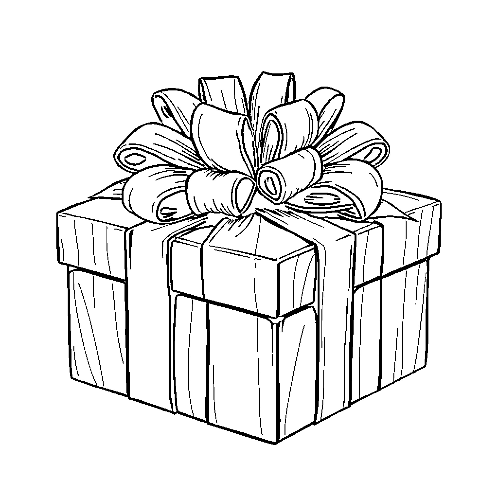 Present gift box with ribbon bow Coloring Page (free black-and-white line drawing printable PDF for all, from beginners to advanced learners, including children, teens, adults, and seniors)