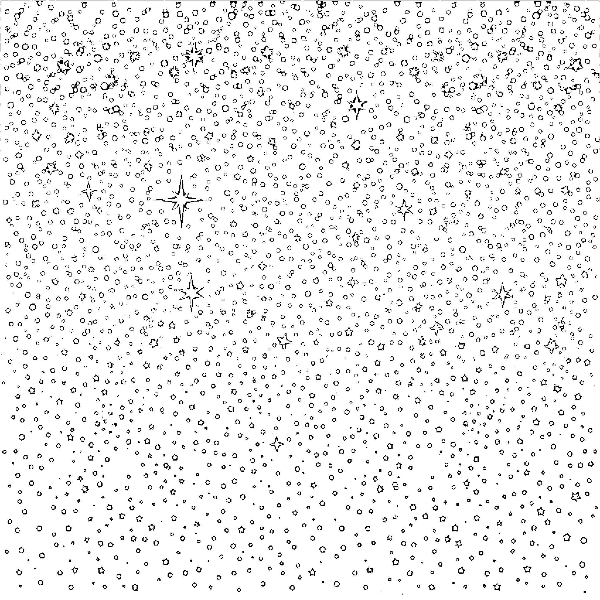 Star Studded Cosmos with Twinkling Specks Coloring Page (free black-and-white line drawing printable PDF for all, from beginners to advanced learners, including children, teens, adults, and seniors)