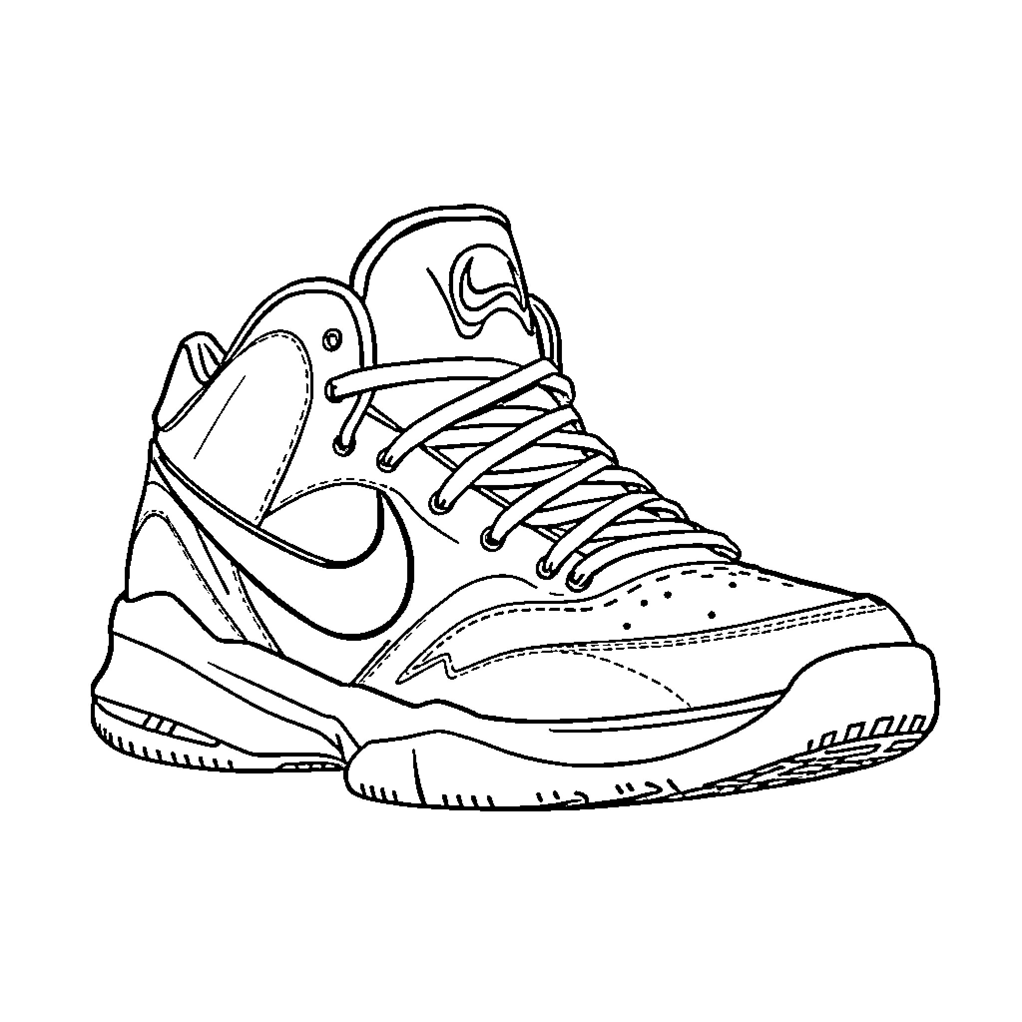 Nike Basketball Shoes Featuring Unique Design Coloring Page (free black-and-white line drawing printable PDF for all, from beginners to advanced learners, including children, teens, adults, and seniors)