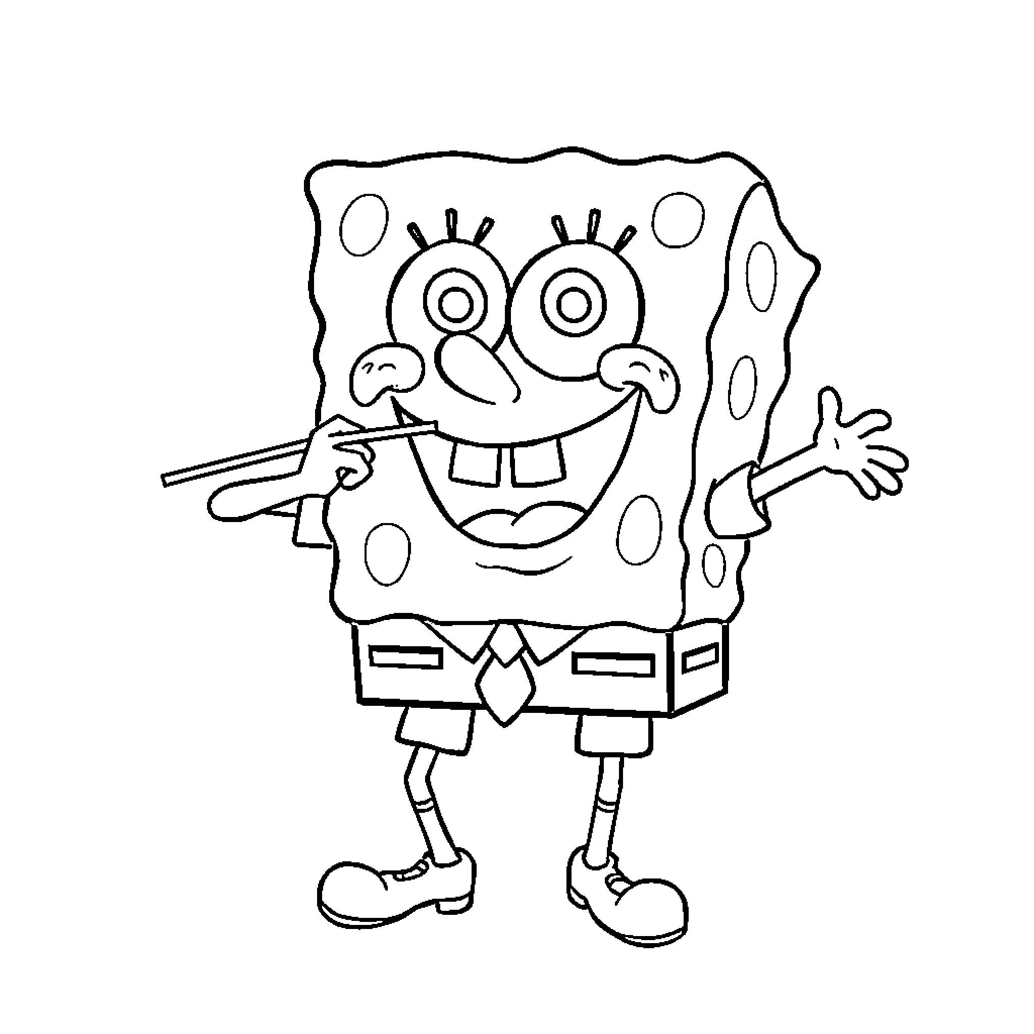 Spongebob making a funny face Coloring Page (free black-and-white line drawing printable PDF for all, from beginners to advanced learners, including children, teens, adults, and seniors)