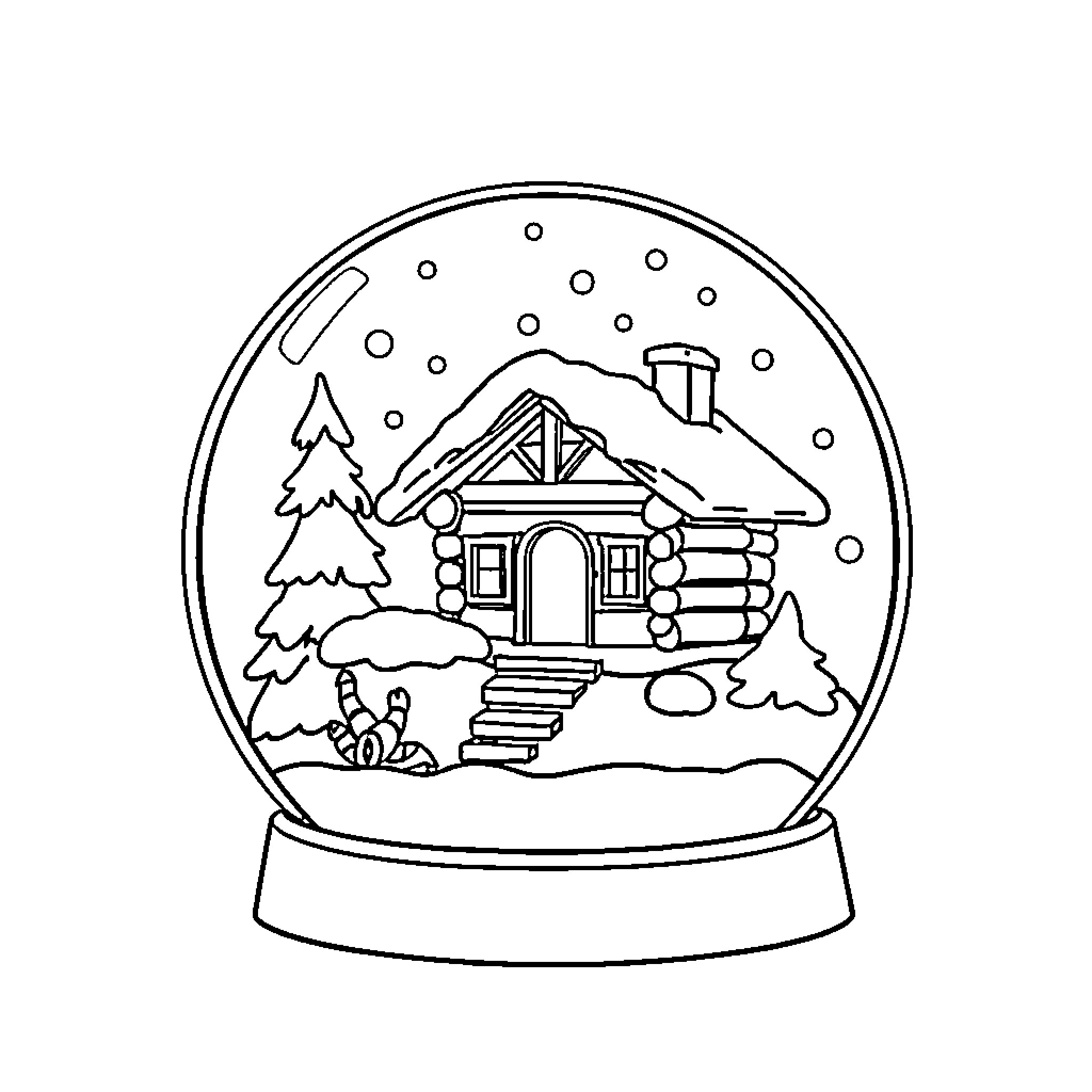 Log Cabin in Snowy Scenery Coloring Page (free black-and-white line drawing printable PDF for all, from beginners to advanced learners, including children, teens, adults, and seniors)