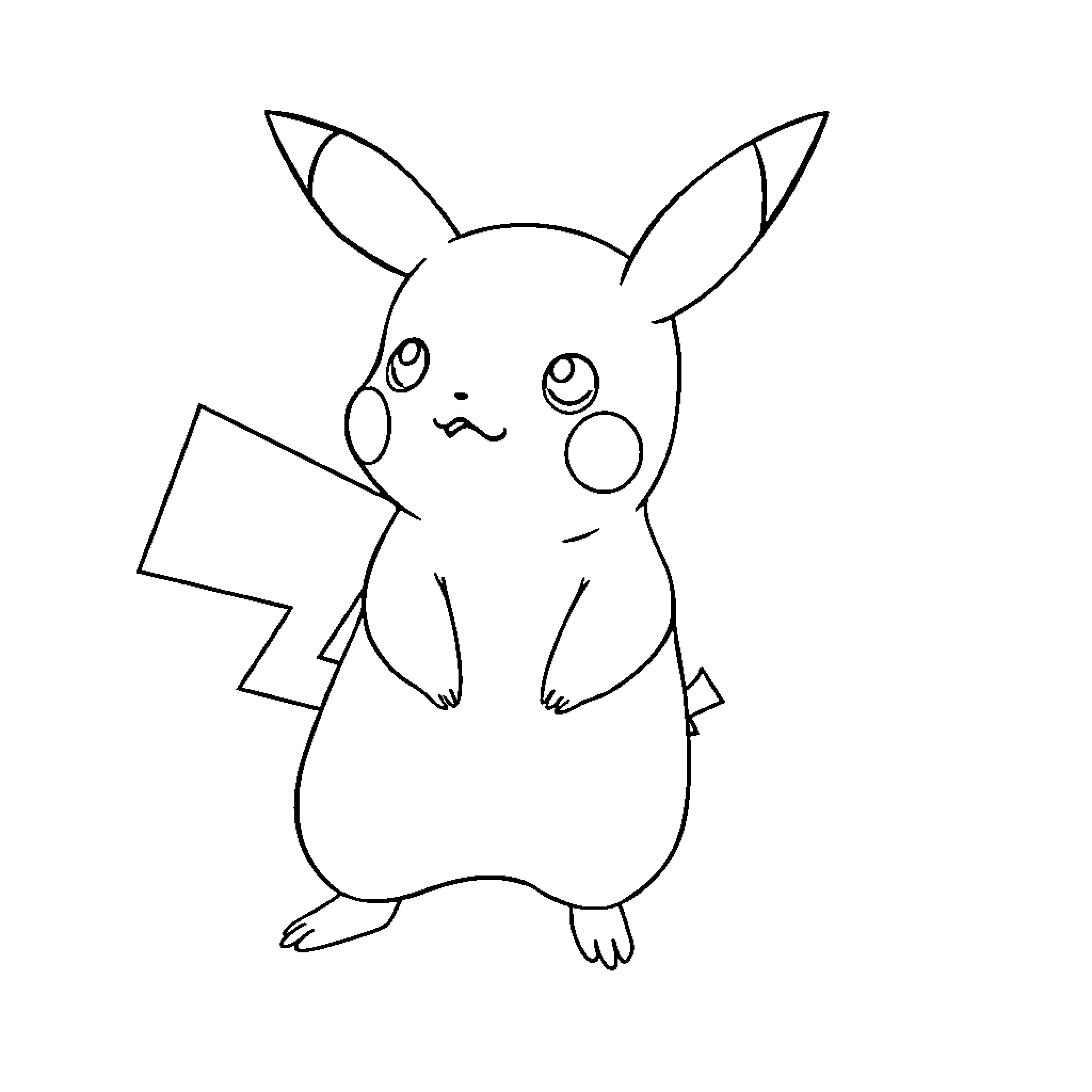 Pikachu expressing surprise Coloring Page (free black-and-white line drawing printable PDF for all, from beginners to advanced learners, including children, teens, adults, and seniors)