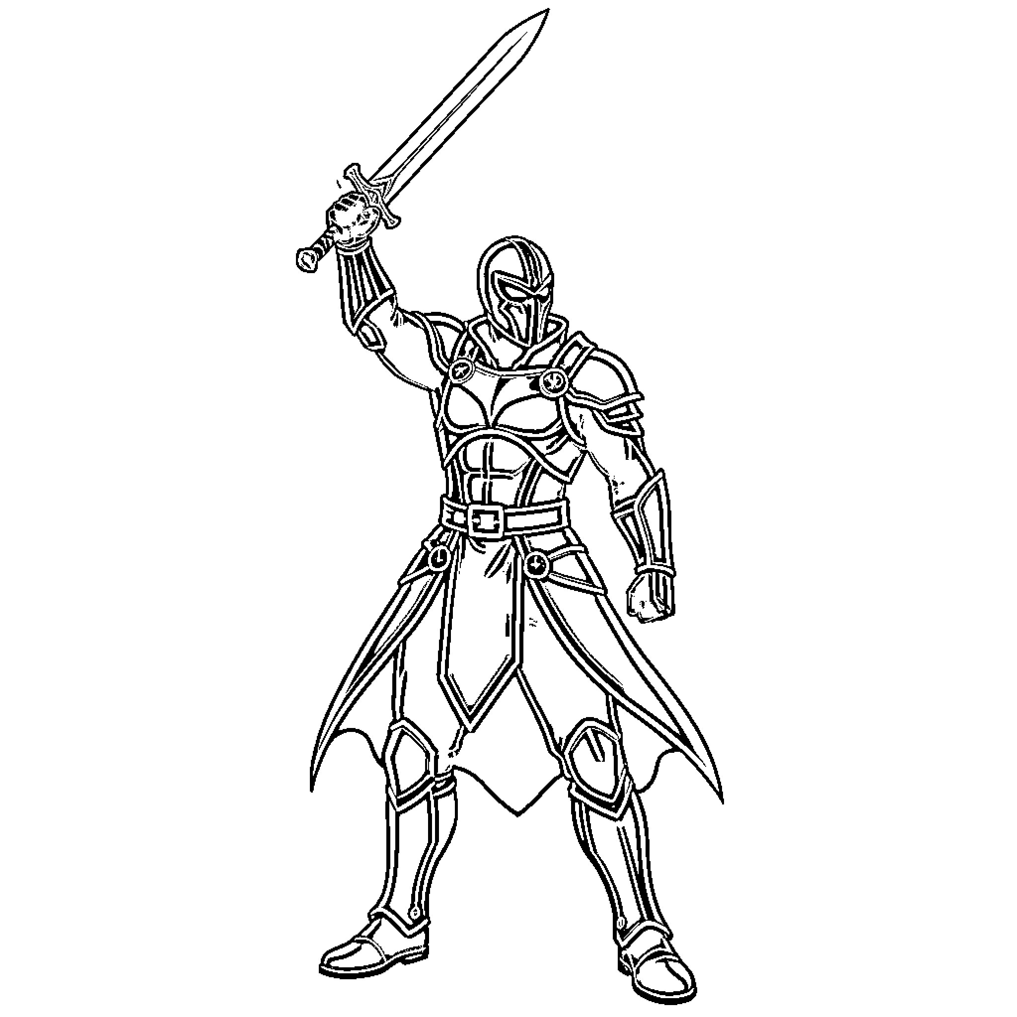 Blade wielding warrior in action Coloring Page (free black-and-white line drawing printable PDF for all, from beginners to advanced learners, including children, teens, adults, and seniors)