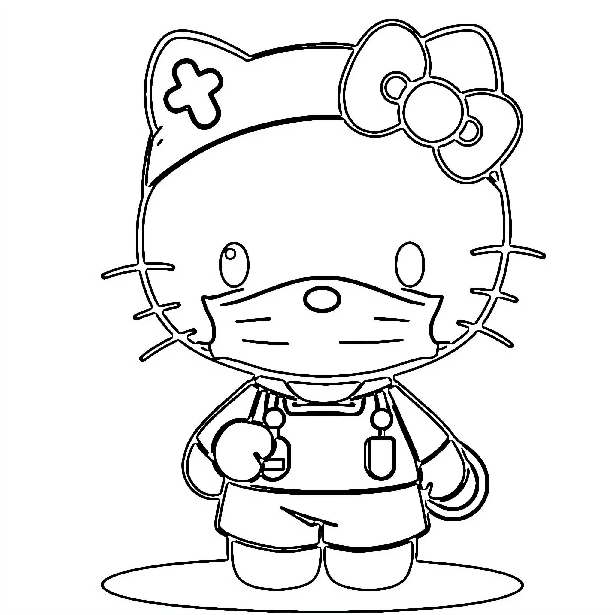 Hello Kitty as a Nurse Caring for Others Coloring Page (free black-and-white line drawing printable PDF for all, from beginners to advanced learners, including children, teens, adults, and seniors)
