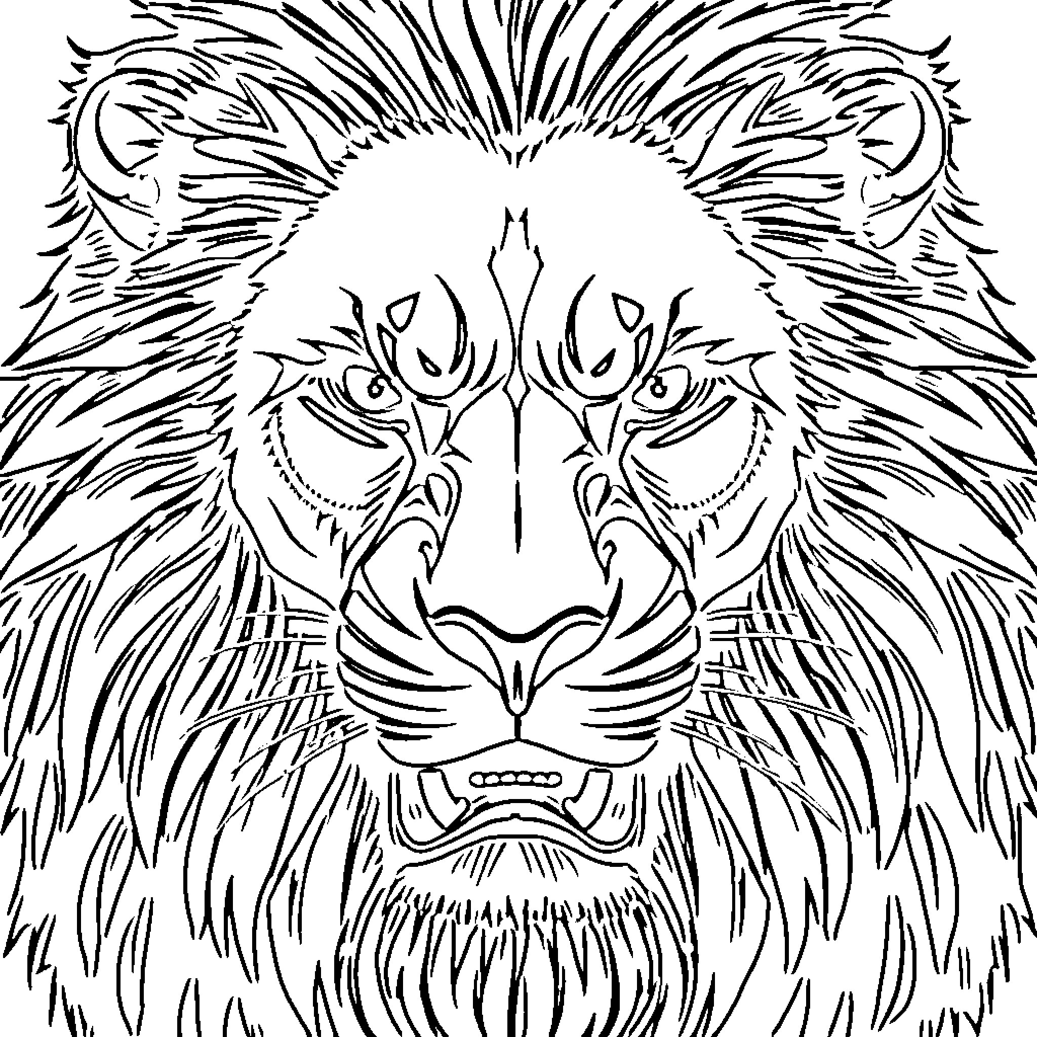 Lion's Fierce Gaze Coloring Page (free black-and-white line drawing printable PDF for all, from beginners to advanced learners, including children, teens, adults, and seniors)