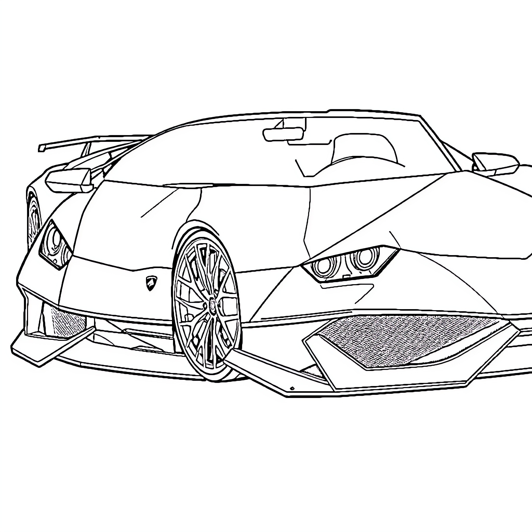 Lamborghini luxury sports car on the road Coloring Page (free black-and-white line drawing printable PDF for all, from beginners to advanced learners, including children, teens, adults, and seniors)