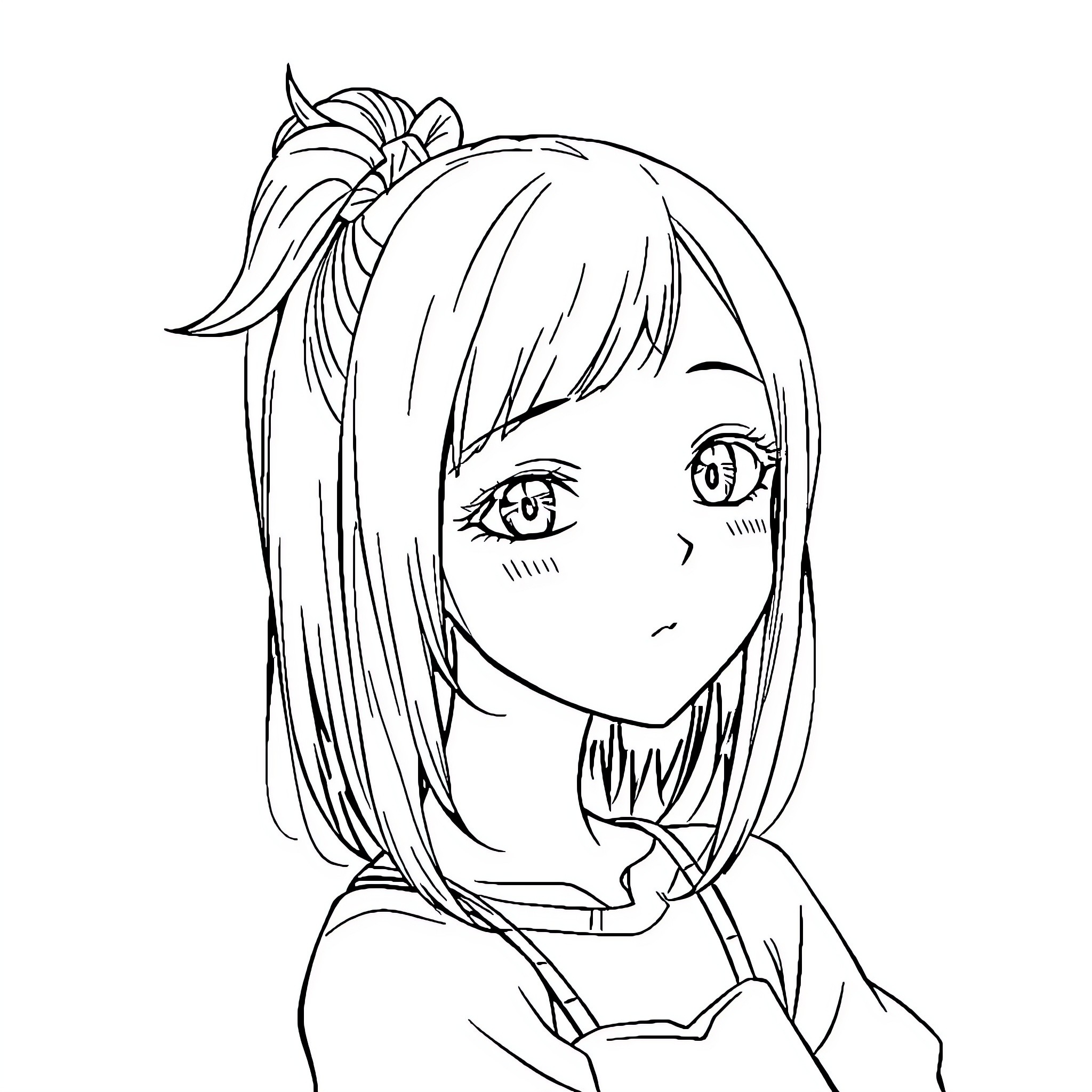 Anime Girl Expressing Sorrow and Distress Coloring Page (free black-and-white line drawing printable PDF for all, from beginners to advanced learners, including children, teens, adults, and seniors)