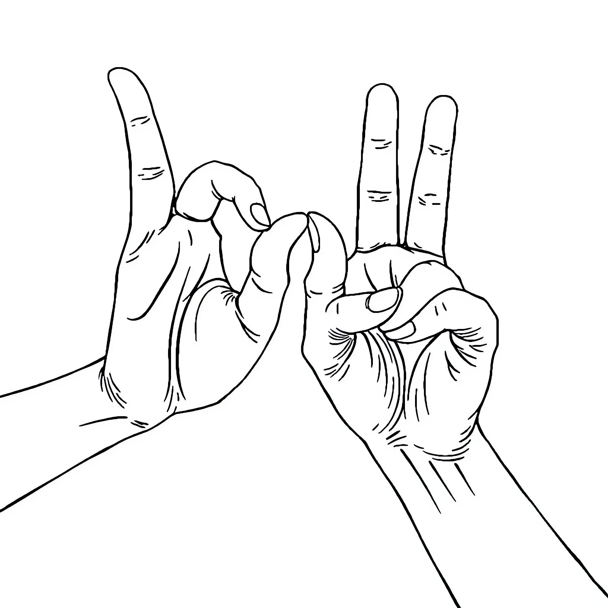 Sign Language Hands Expressing Unity Coloring Page (free black-and-white line drawing printable PDF for all, from beginners to advanced learners, including children, teens, adults, and seniors)