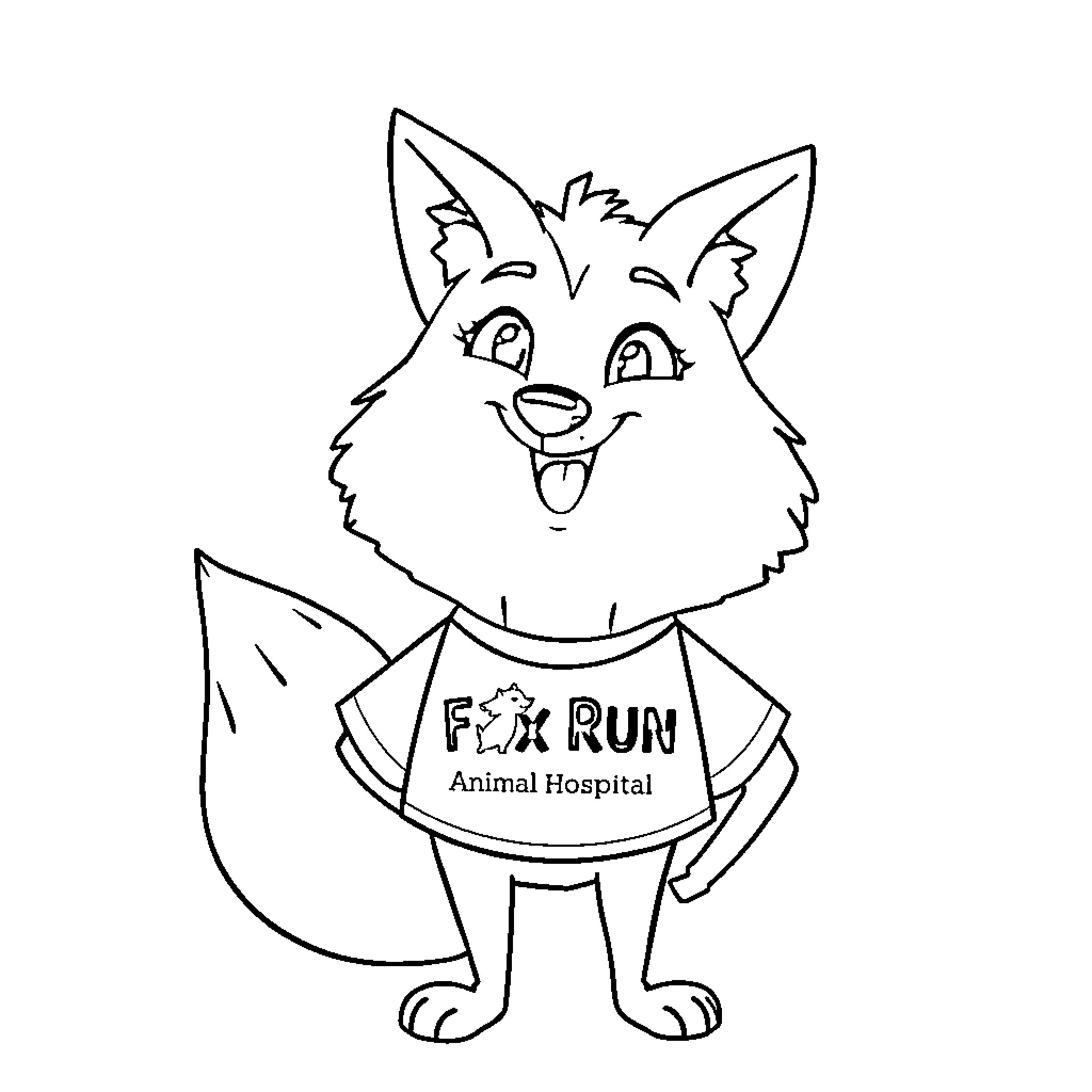 Fox character wearing animal hospital uniform Coloring Page (free black-and-white line drawing printable PDF for all, from beginners to advanced learners, including children, teens, adults, and seniors)
