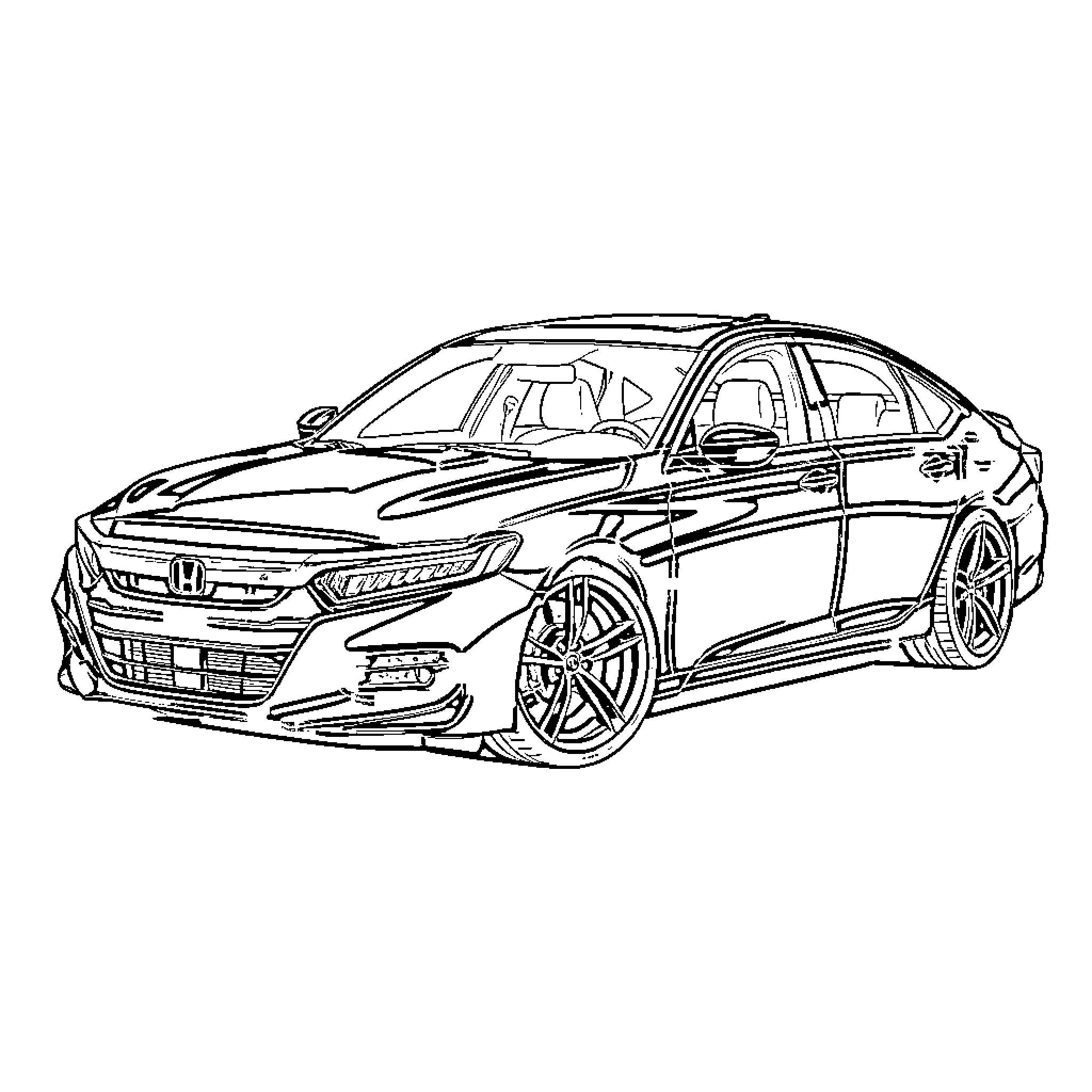 Honda Accord luxury sedan on the road Coloring Page (free black-and-white line drawing printable PDF for all, from beginners to advanced learners, including children, teens, adults, and seniors)