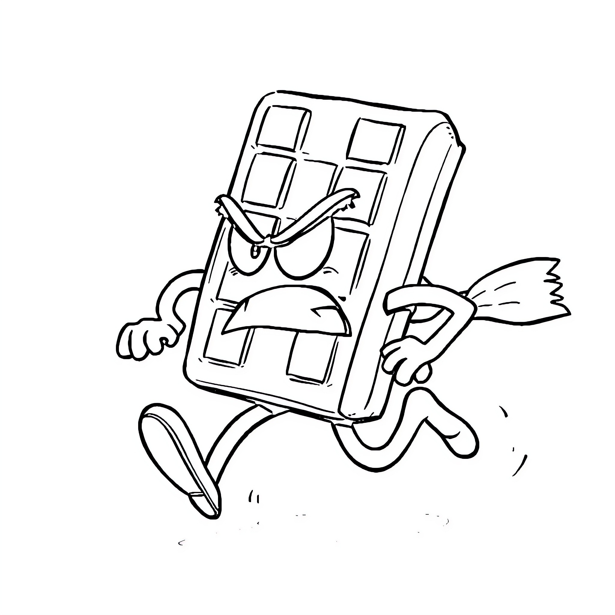 Chocolate Bar Running Away in Distress Coloring Page (free black-and-white line drawing printable PDF for all, from beginners to advanced learners, including children, teens, adults, and seniors)