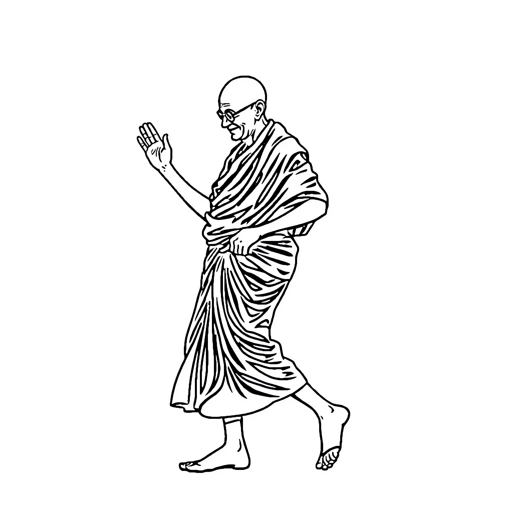 Gandhi's peaceful protest stance Coloring Page (free black-and-white line drawing printable PDF for all, from beginners to advanced learners, including children, teens, adults, and seniors)