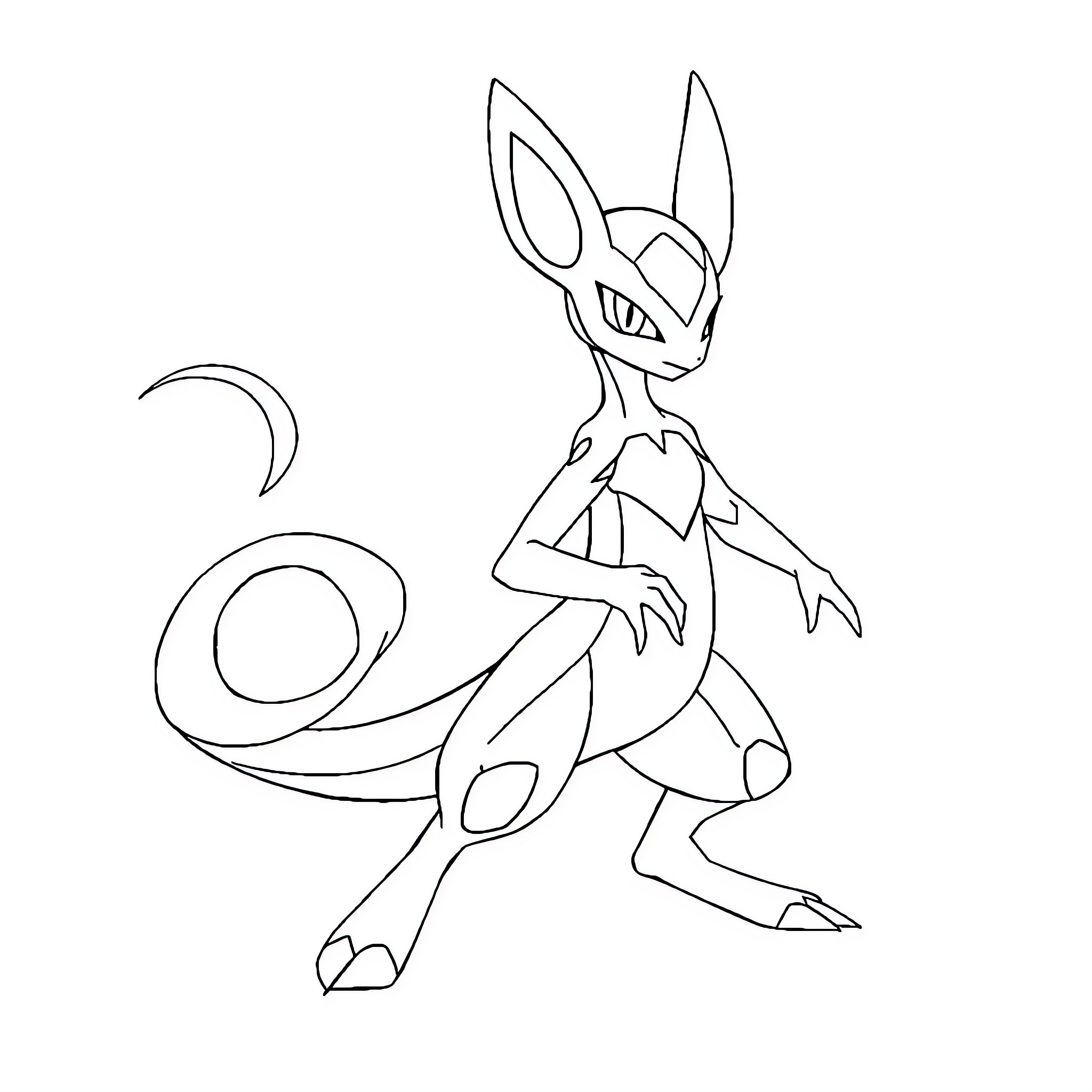 Pokémon creature in dynamic pose Coloring Page (free black-and-white line drawing printable PDF for all, from beginners to advanced learners, including children, teens, adults, and seniors)