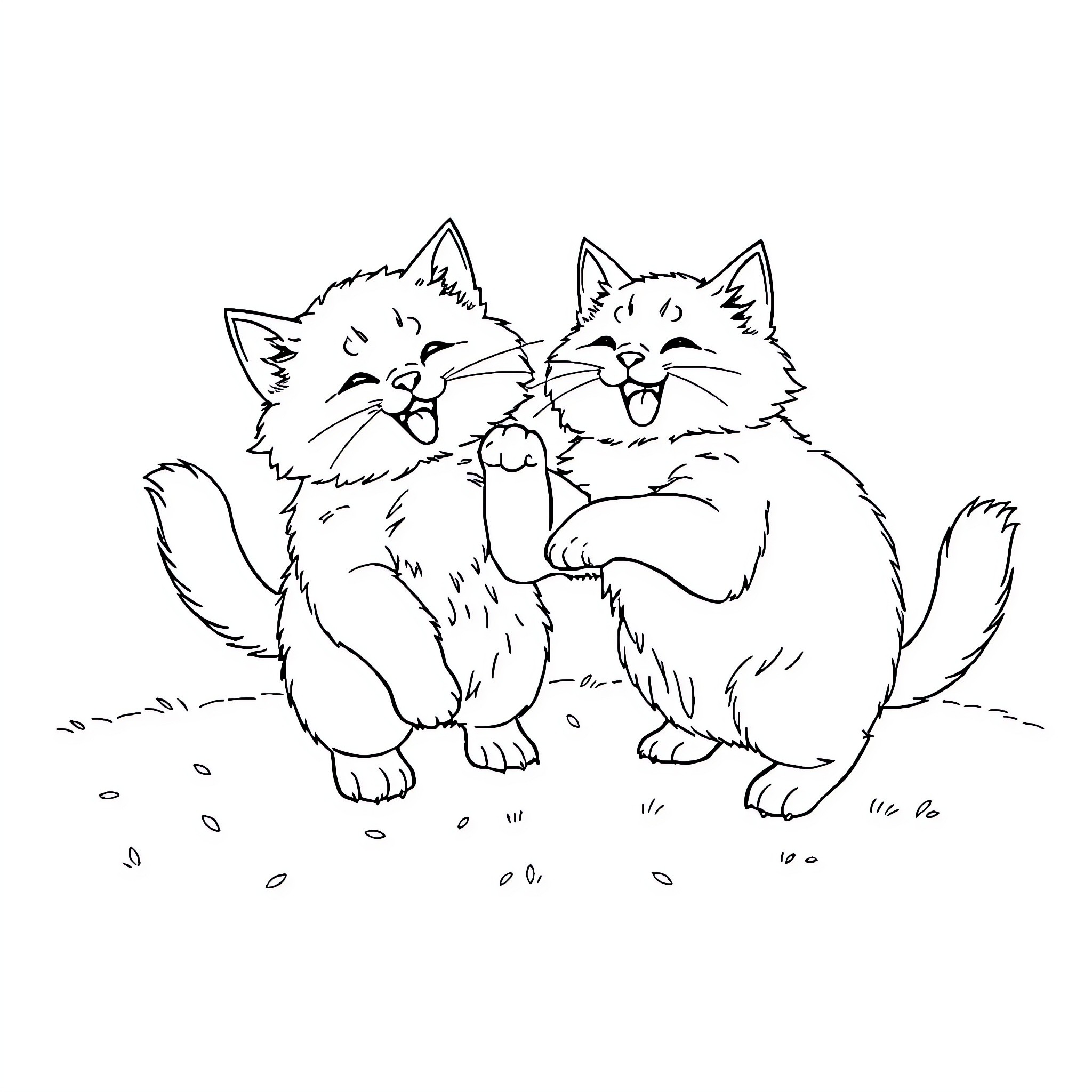 Cats Frolicking Joyfully Together Coloring Page (free black-and-white line drawing printable PDF for all, from beginners to advanced learners, including children, teens, adults, and seniors)