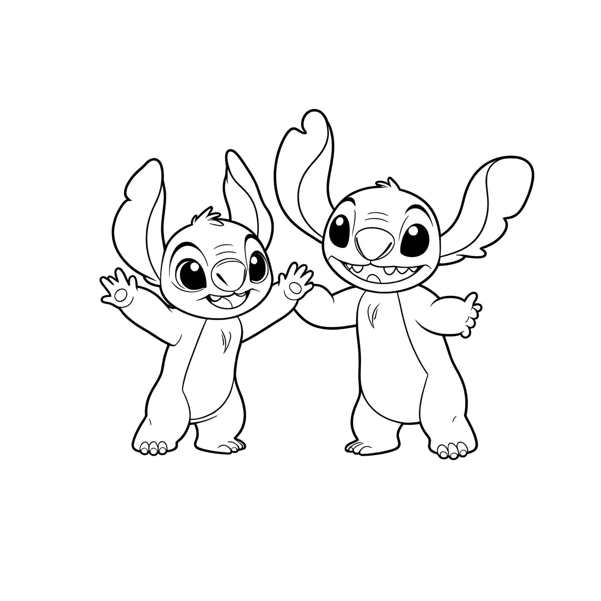 Lilo and Stitch in a playful pose Coloring Page (free black-and-white line drawing printable PDF for all, from beginners to advanced learners, including children, teens, adults, and seniors)