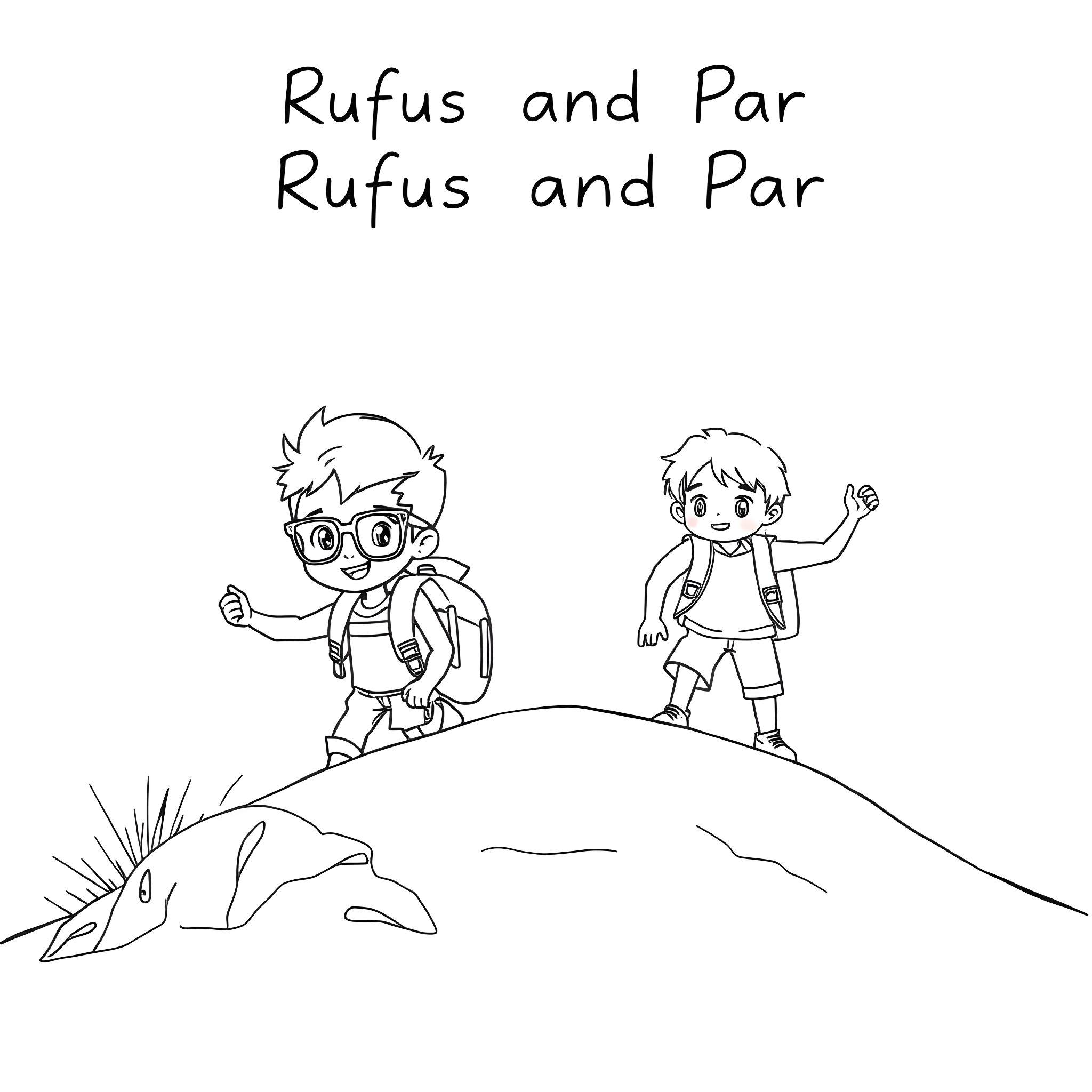 Boy adventurers explore the wilderness Coloring Page (free black-and-white line drawing printable PDF for all, from beginners to advanced learners, including children, teens, adults, and seniors)