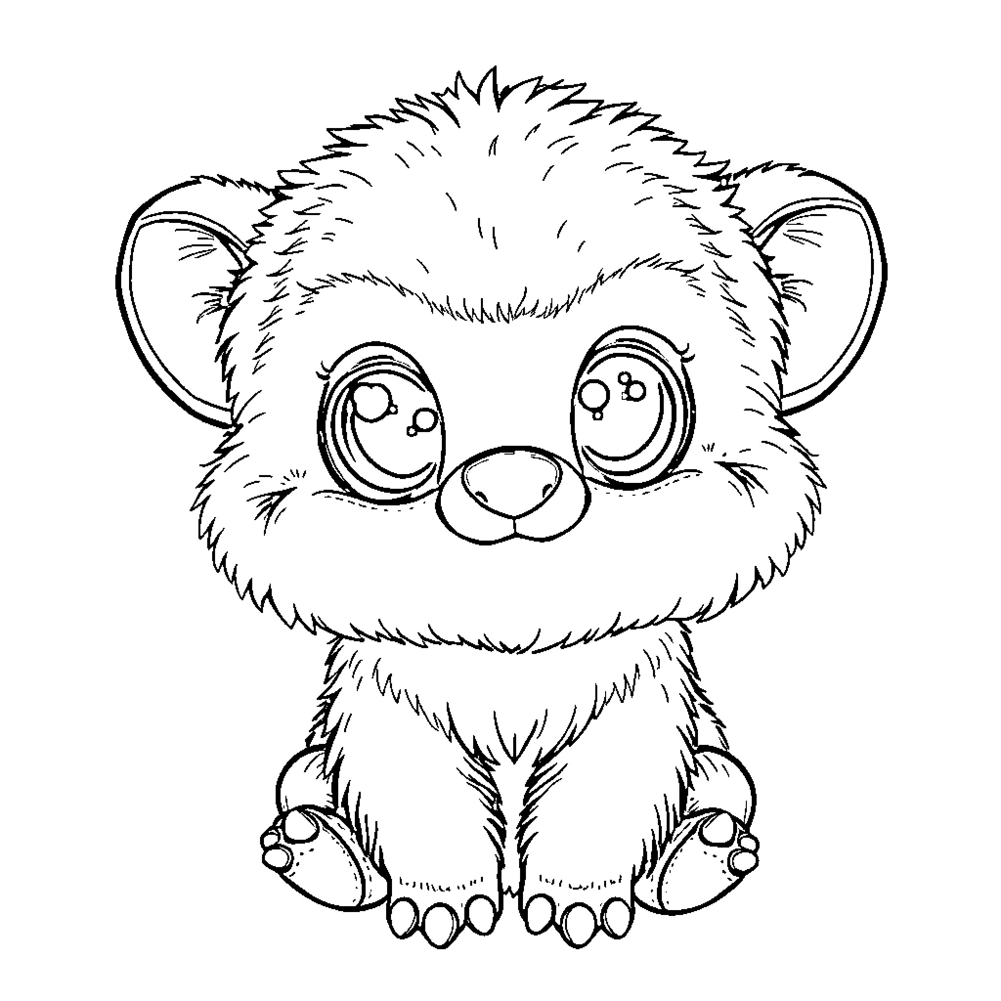 Labubu the Cute Furry Creature Coloring Page (free black-and-white line drawing printable PDF for all, from beginners to advanced learners, including children, teens, adults, and seniors)