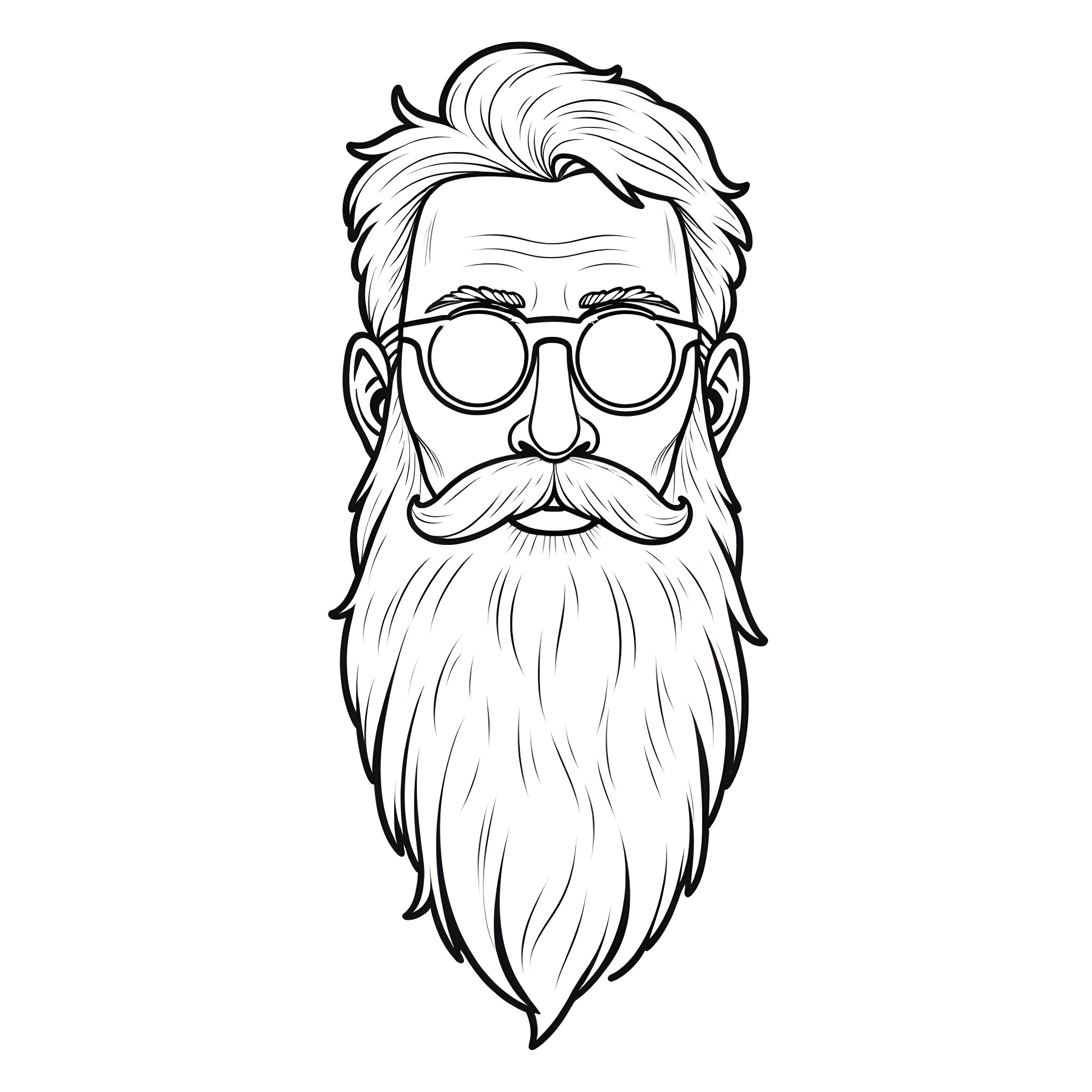 Man with Glasses, Mustache, and Beard Coloring Page (free black-and-white line drawing printable PDF for all, from beginners to advanced learners, including children, teens, adults, and seniors)
