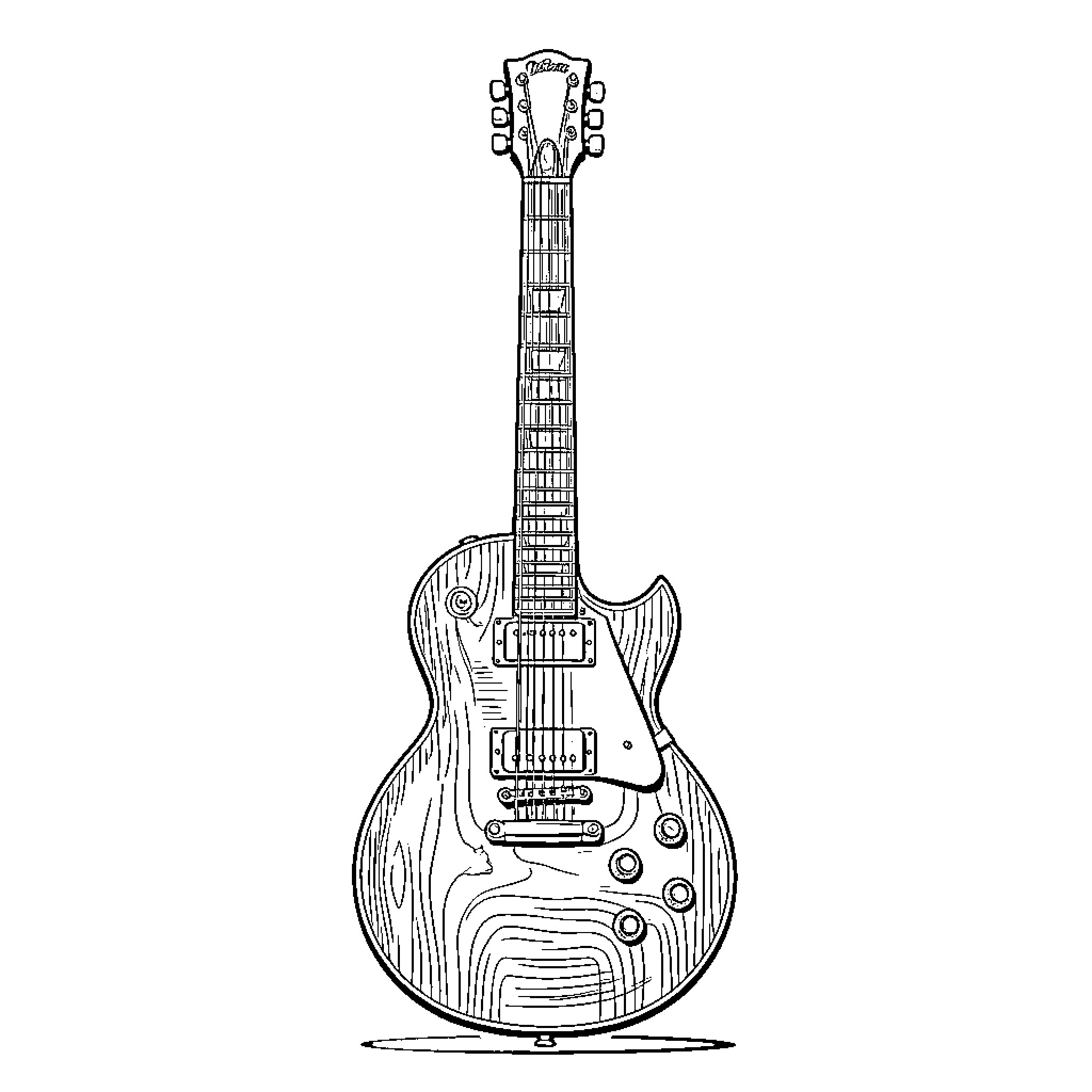 Guitar with intricate design and details Coloring Page (free black-and-white line drawing printable PDF for all, from beginners to advanced learners, including children, teens, adults, and seniors)