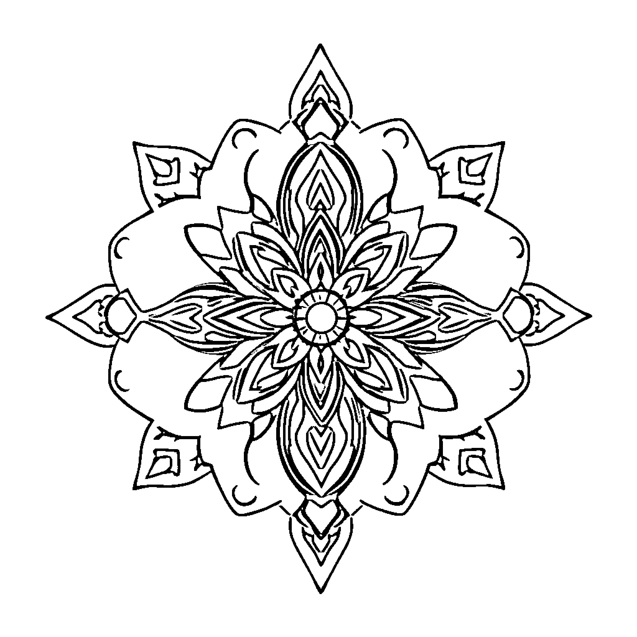 Mandala featuring intricate floral design Coloring Page (free black-and-white line drawing printable PDF for all, from beginners to advanced learners, including children, teens, adults, and seniors)