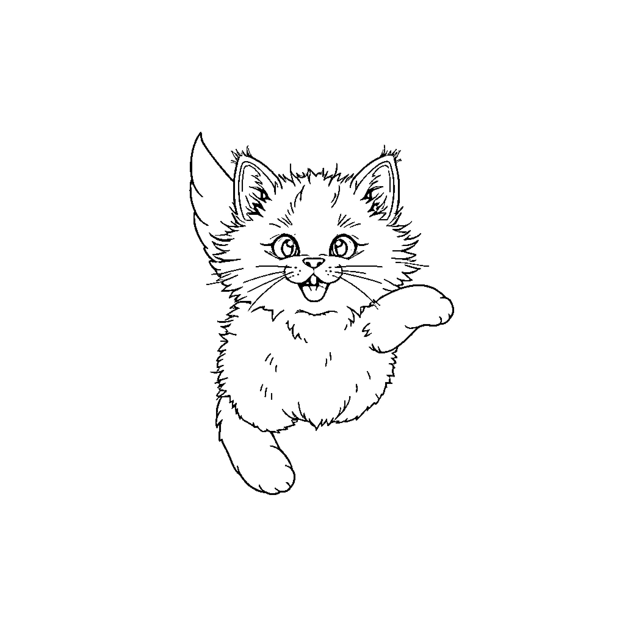 Flying Cat Playfully Stretching Coloring Page (free black-and-white line drawing printable PDF for all, from beginners to advanced learners, including children, teens, adults, and seniors)