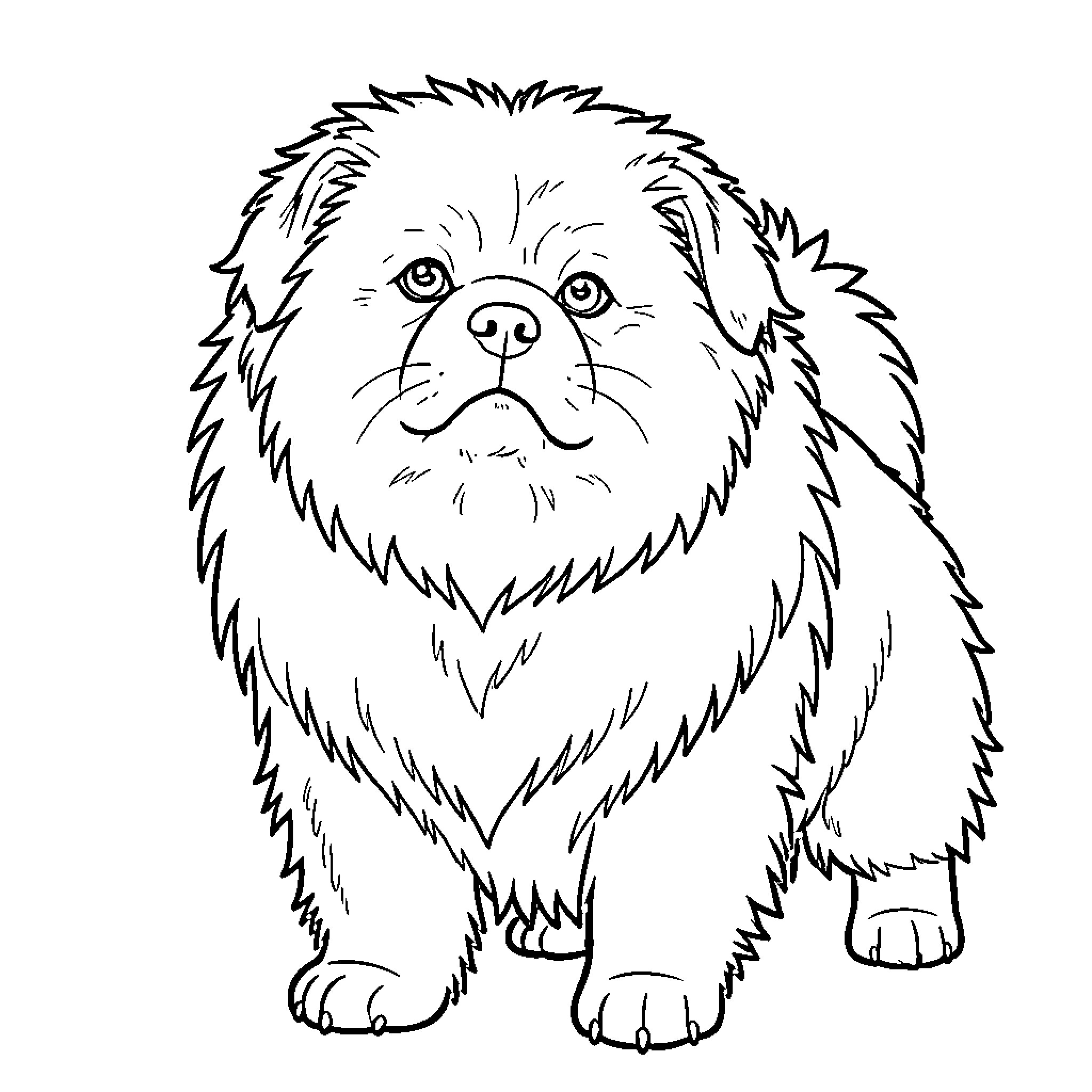 Chow Pup's Curious Expression Coloring Page (free black-and-white line drawing printable PDF for all, from beginners to advanced learners, including children, teens, adults, and seniors)
