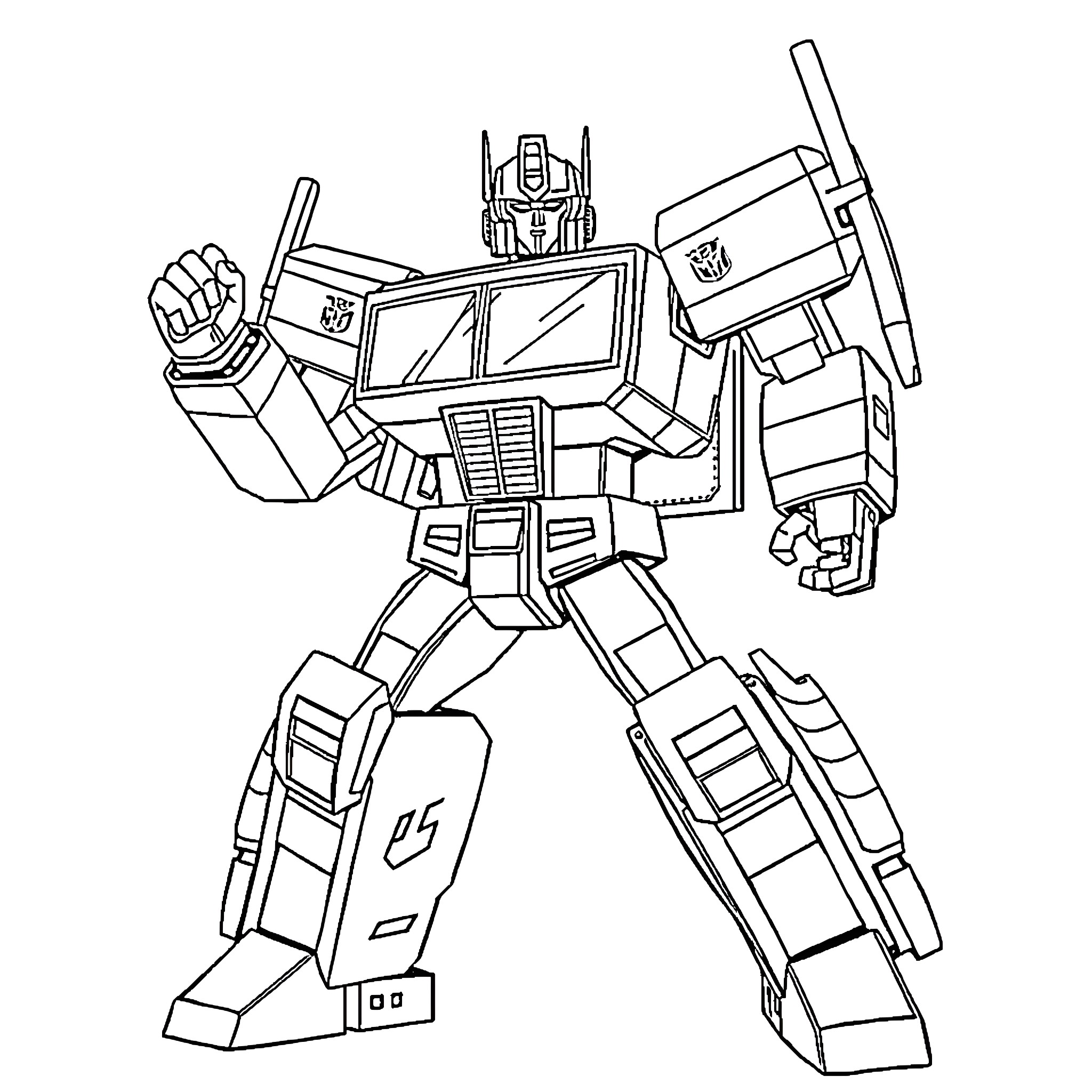 Autobot leader transforming with determination Coloring Page (free black-and-white line drawing printable PDF for all, from beginners to advanced learners, including children, teens, adults, and seniors)