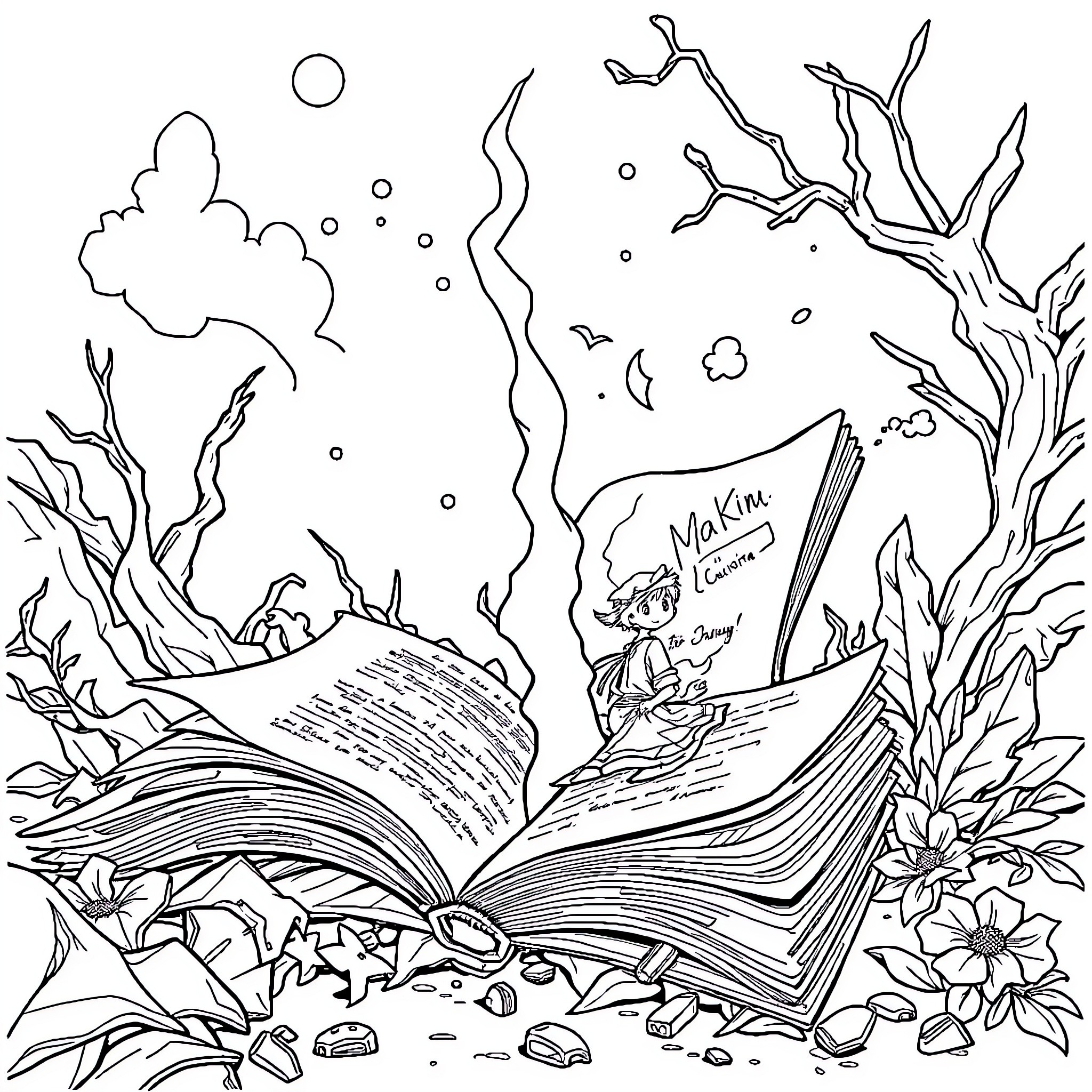 Manga of Underwater Fantasy Adventure Coloring Page (free black-and-white line drawing printable PDF for all, from beginners to advanced learners, including children, teens, adults, and seniors)