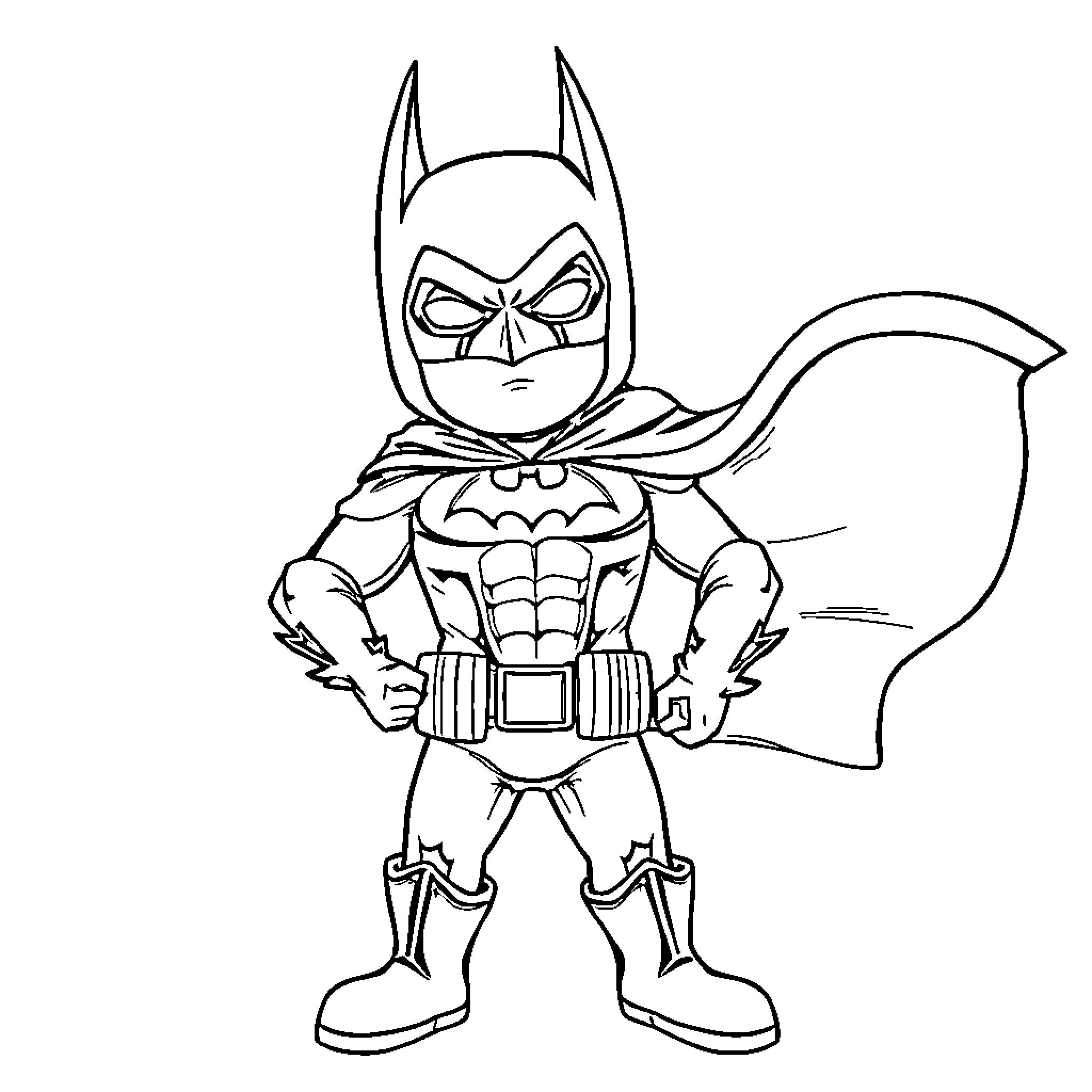 Axolotl superhero in fighting stance Coloring Page (free black-and-white line drawing printable PDF for all, from beginners to advanced learners, including children, teens, adults, and seniors)