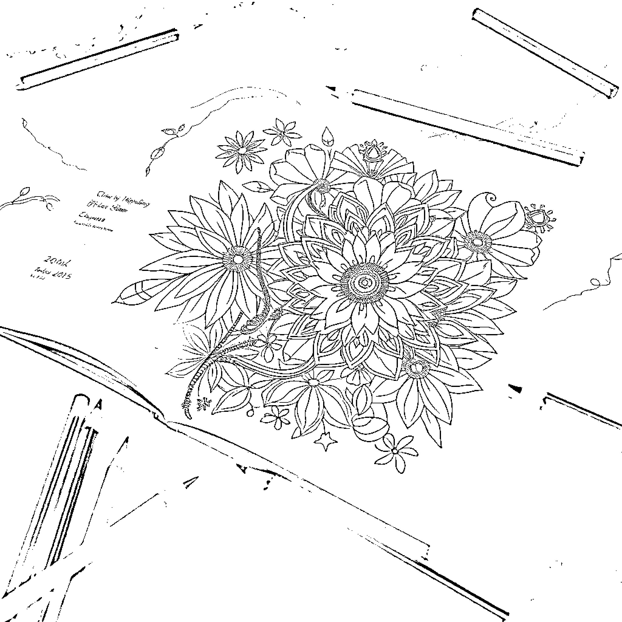 Intricate floral bouquet design Coloring Page (free black-and-white line drawing printable PDF for all, from beginners to advanced learners, including children, teens, adults, and seniors)