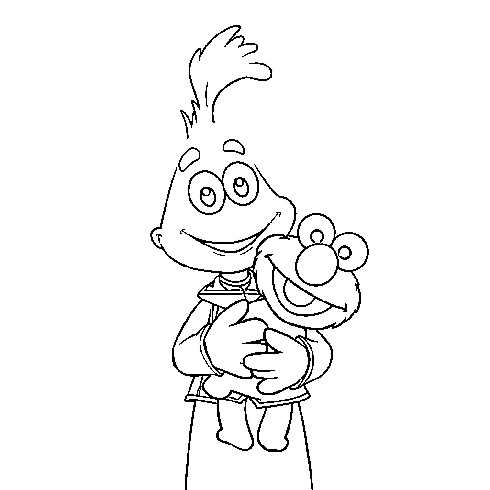Blippi playing with his puppet friend Coloring Page (free black-and-white line drawing printable PDF for all, from beginners to advanced learners, including children, teens, adults, and seniors)