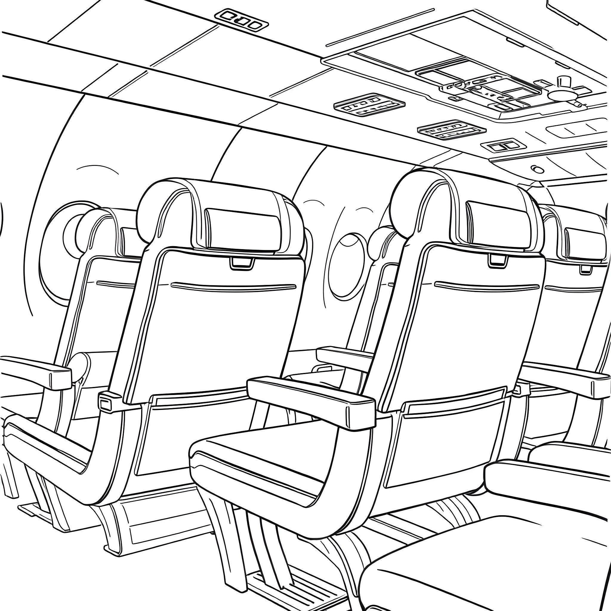 Airplane Seat Interior with Headrests Coloring Page (free black-and-white line drawing printable PDF for all, from beginners to advanced learners, including children, teens, adults, and seniors)