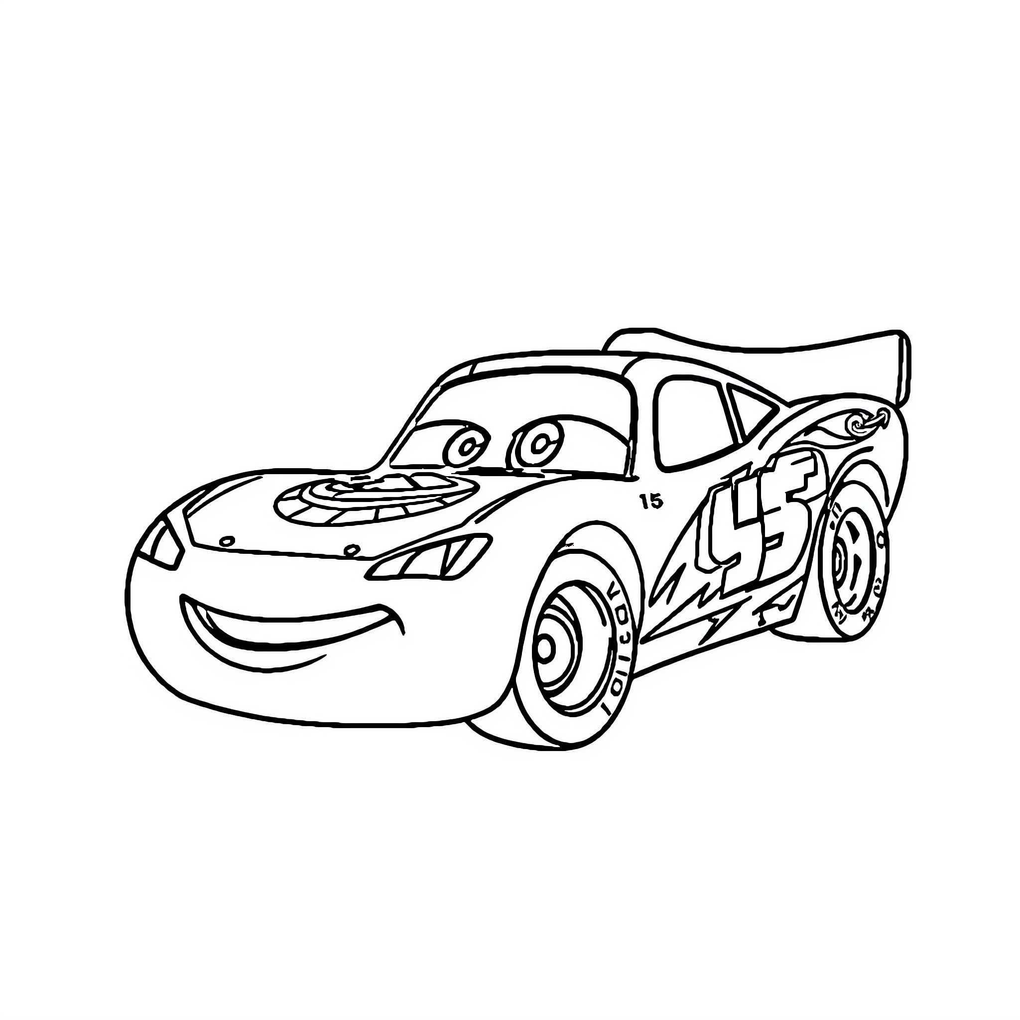 Lightning McQueen racing in the lane Coloring Page (free black-and-white line drawing printable PDF for all, from beginners to advanced learners, including children, teens, adults, and seniors)